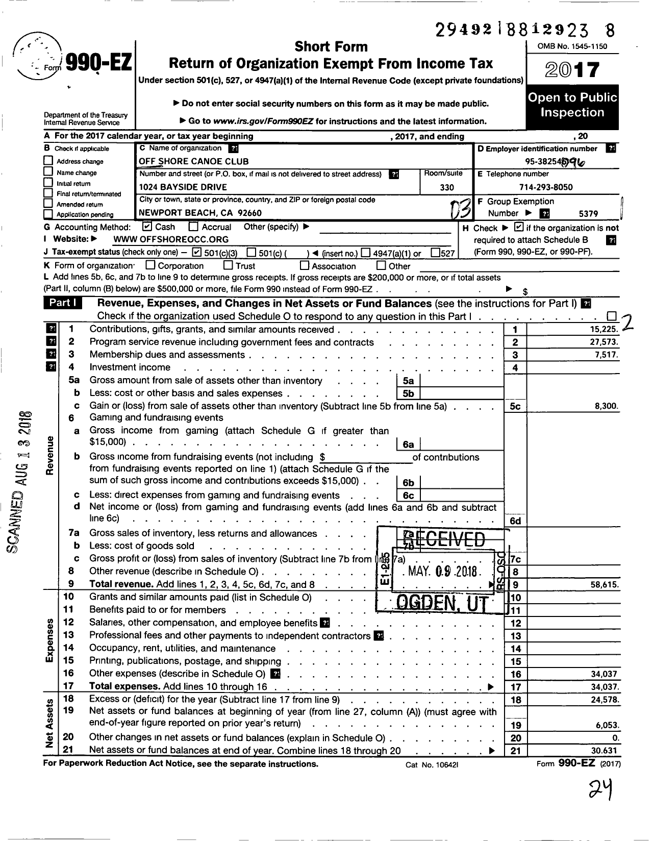 Image of first page of 2017 Form 990EZ for Off Shore Canoe Club