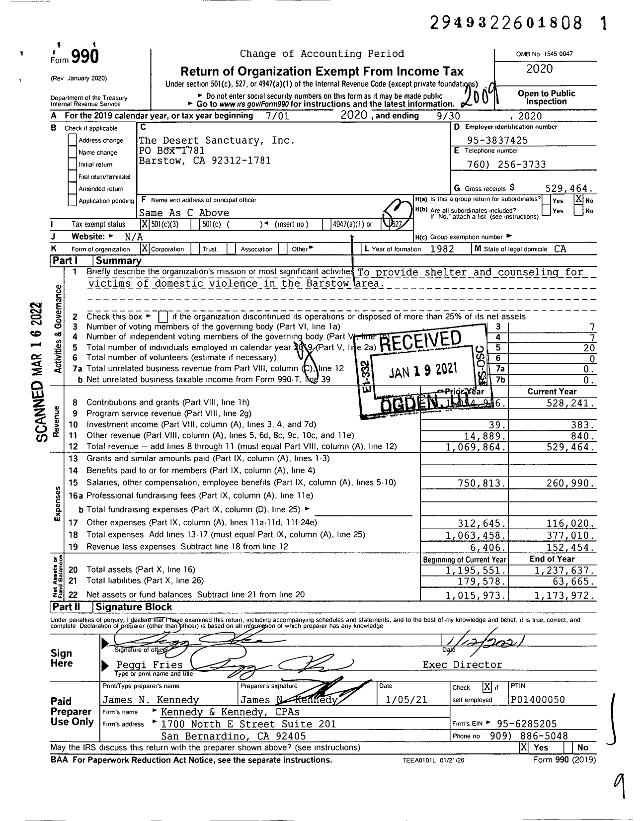 Image of first page of 2019 Form 990 for The Desert Sanctuary