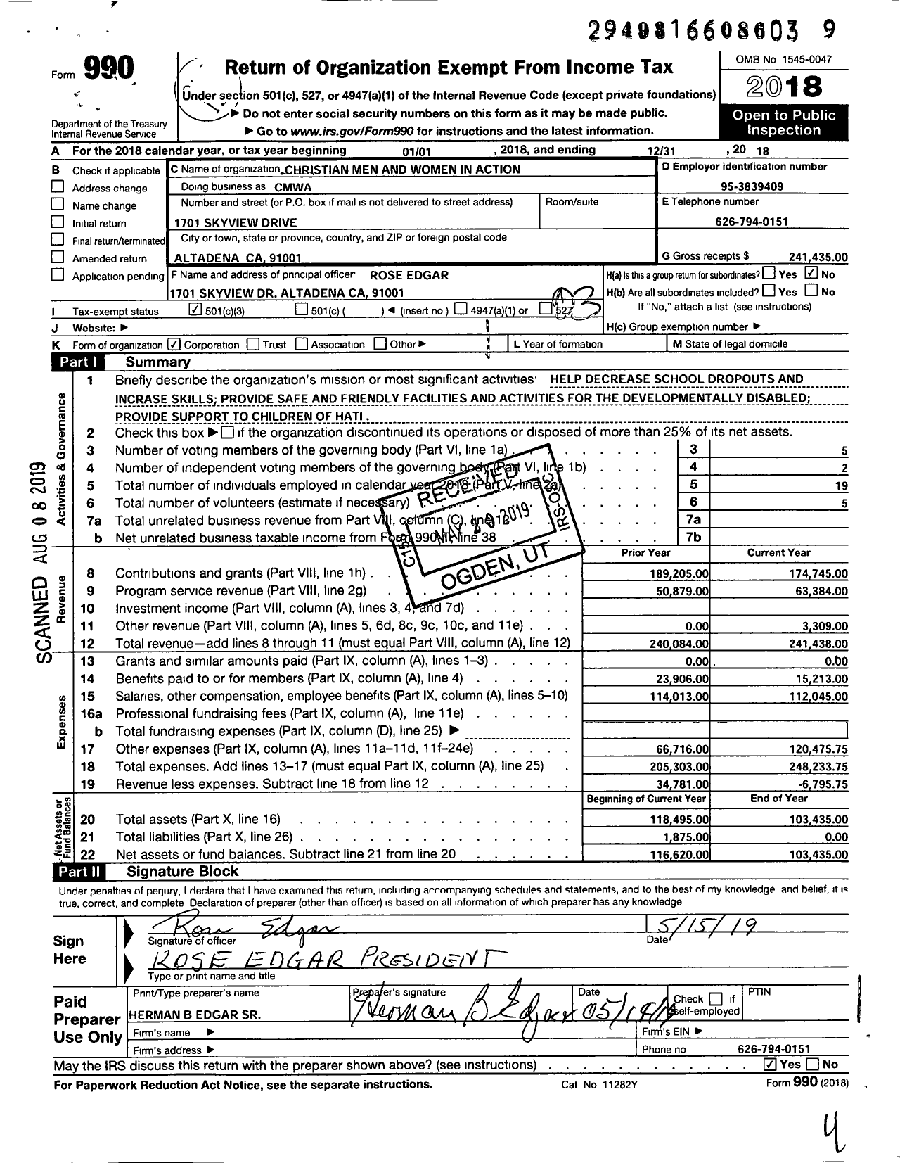 Image of first page of 2018 Form 990 for Christian Men and Women in Action