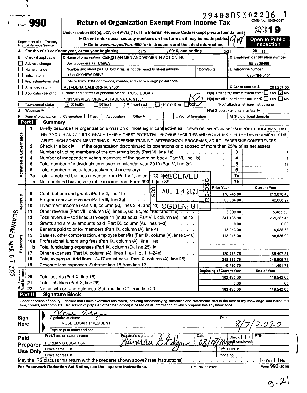 Image of first page of 2019 Form 990 for Christian Men and Women in Action