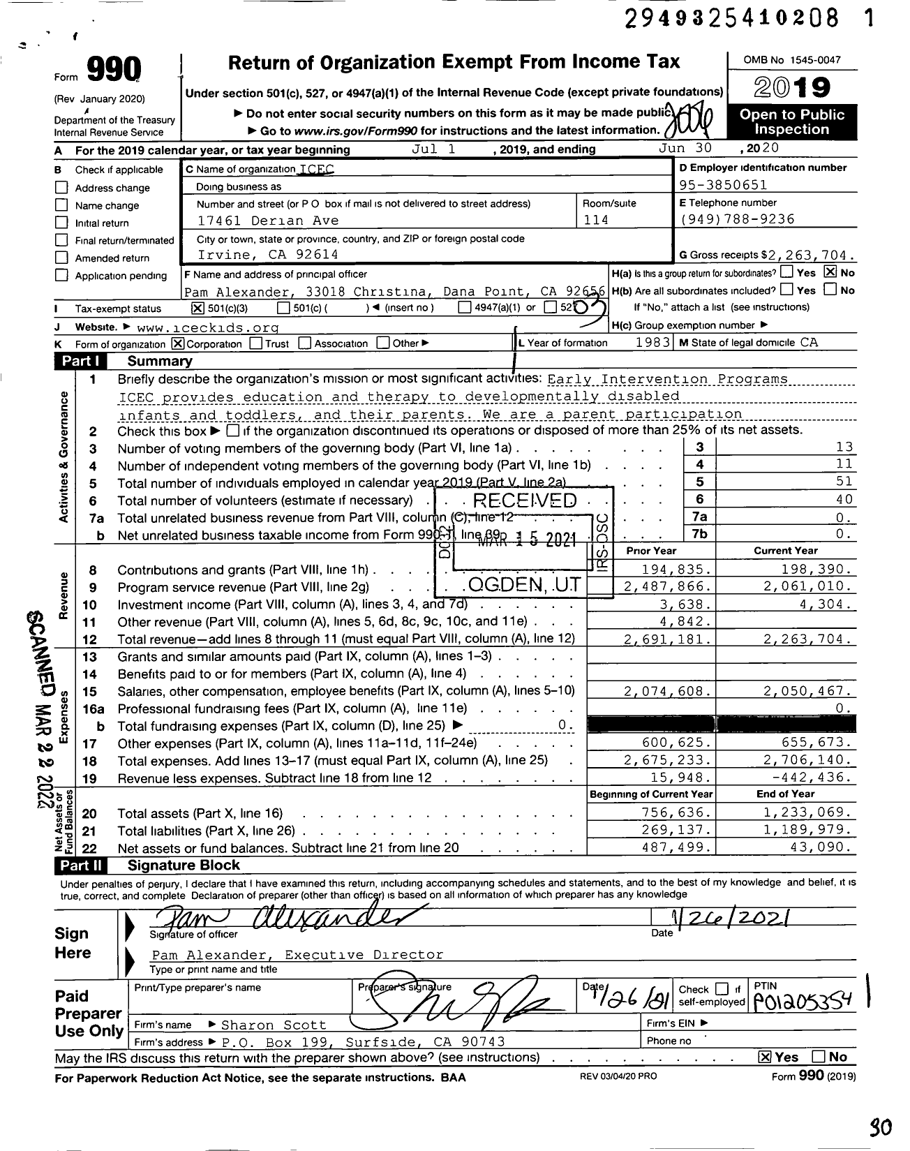 Image of first page of 2019 Form 990 for Intervention Center for Early Chldhod (ICEC)