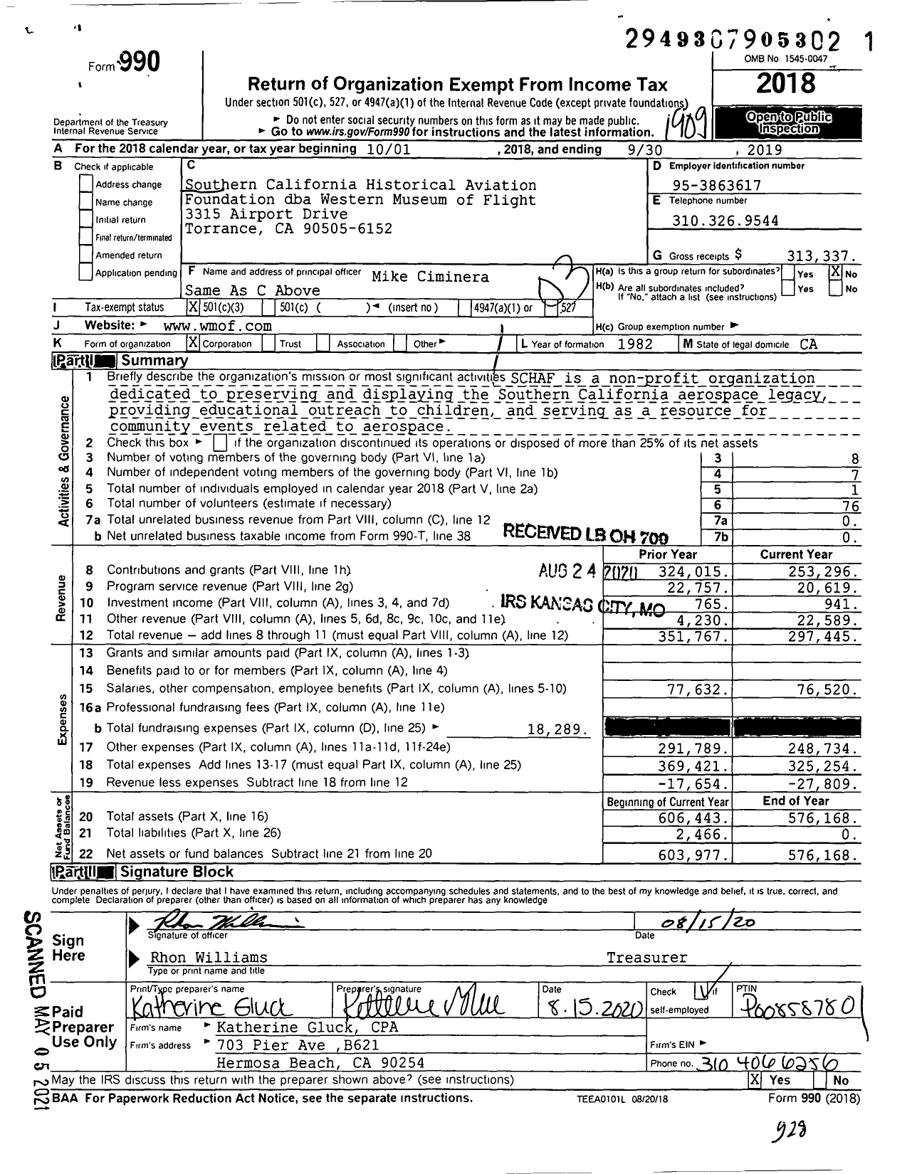 Image of first page of 2018 Form 990 for Western Museum of Flight