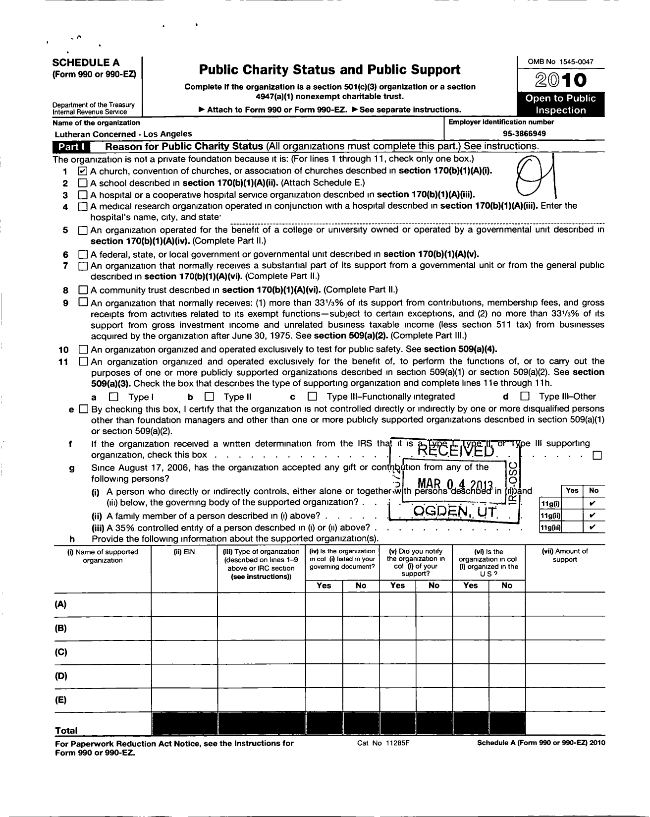 Image of first page of 2011 Form 990R for Lutherans Concerned Los Angeles