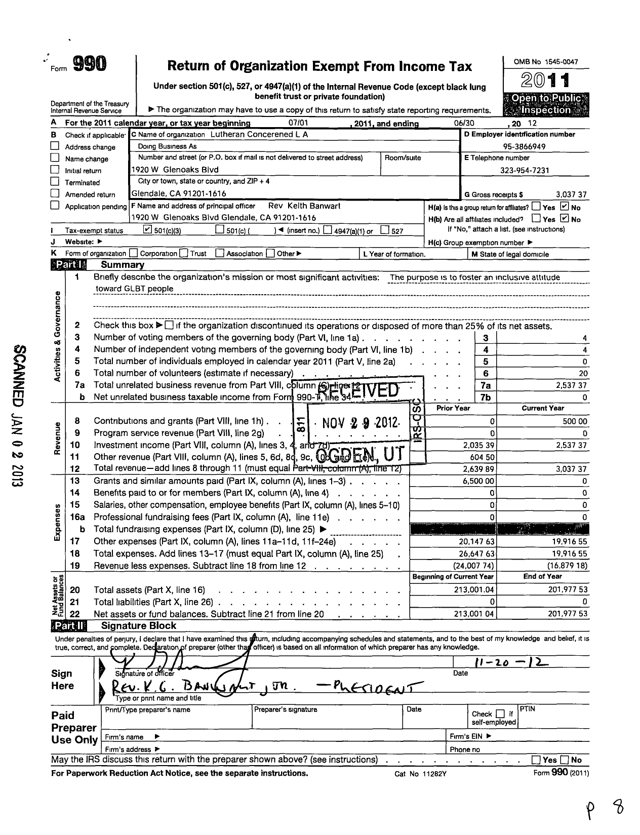 Image of first page of 2011 Form 990 for Lutherans Concerned Los Angeles