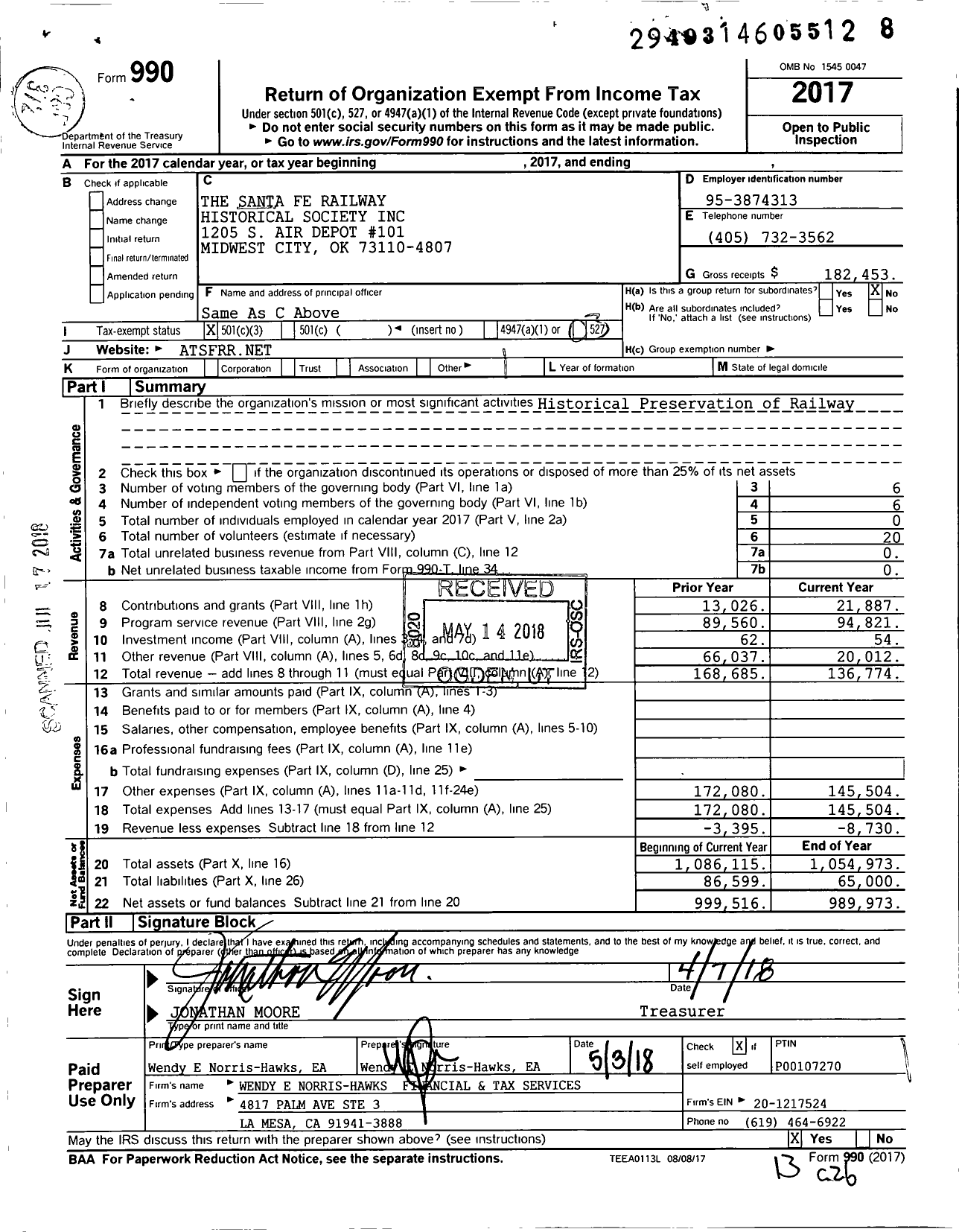 Image of first page of 2017 Form 990 for The Santa Fe Railway Historical Society