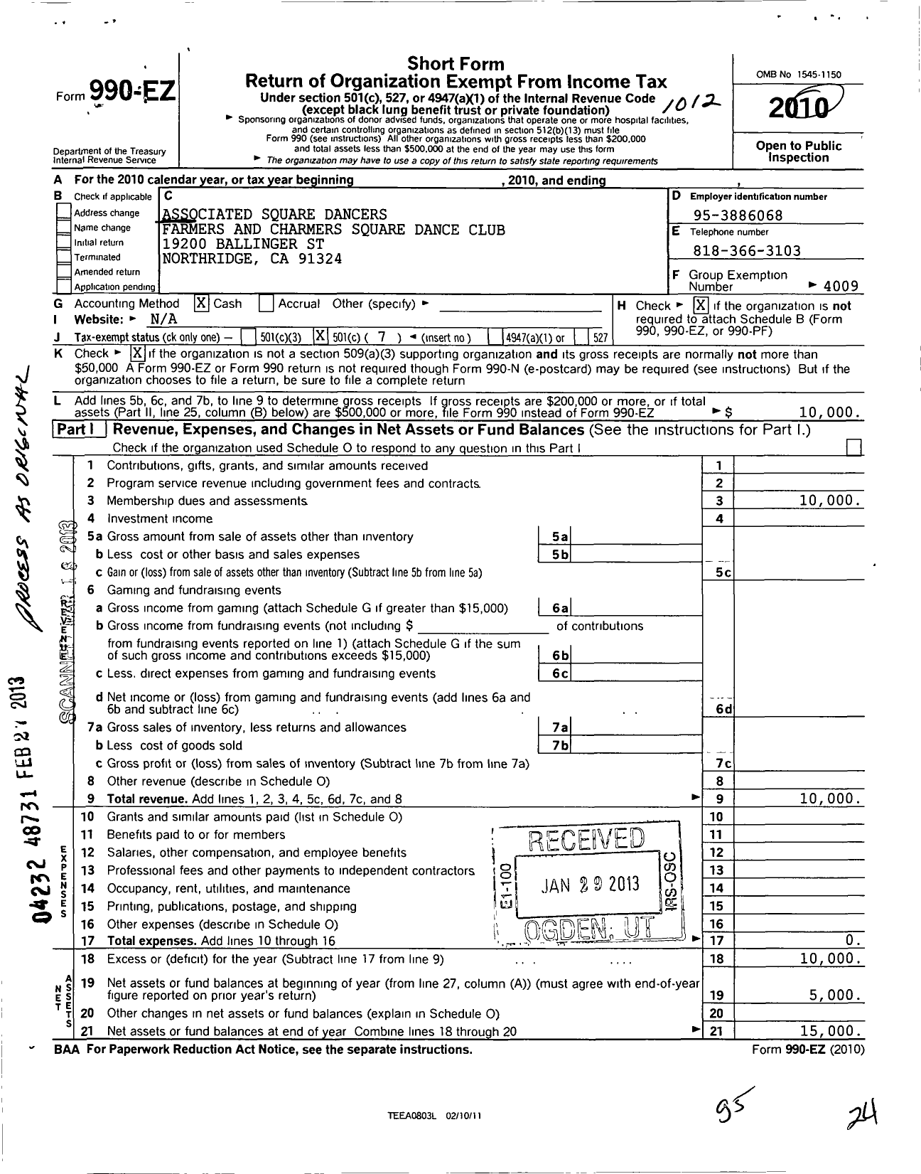 Image of first page of 2010 Form 990EO for Associated Square Dancers / Farmers & Charmers