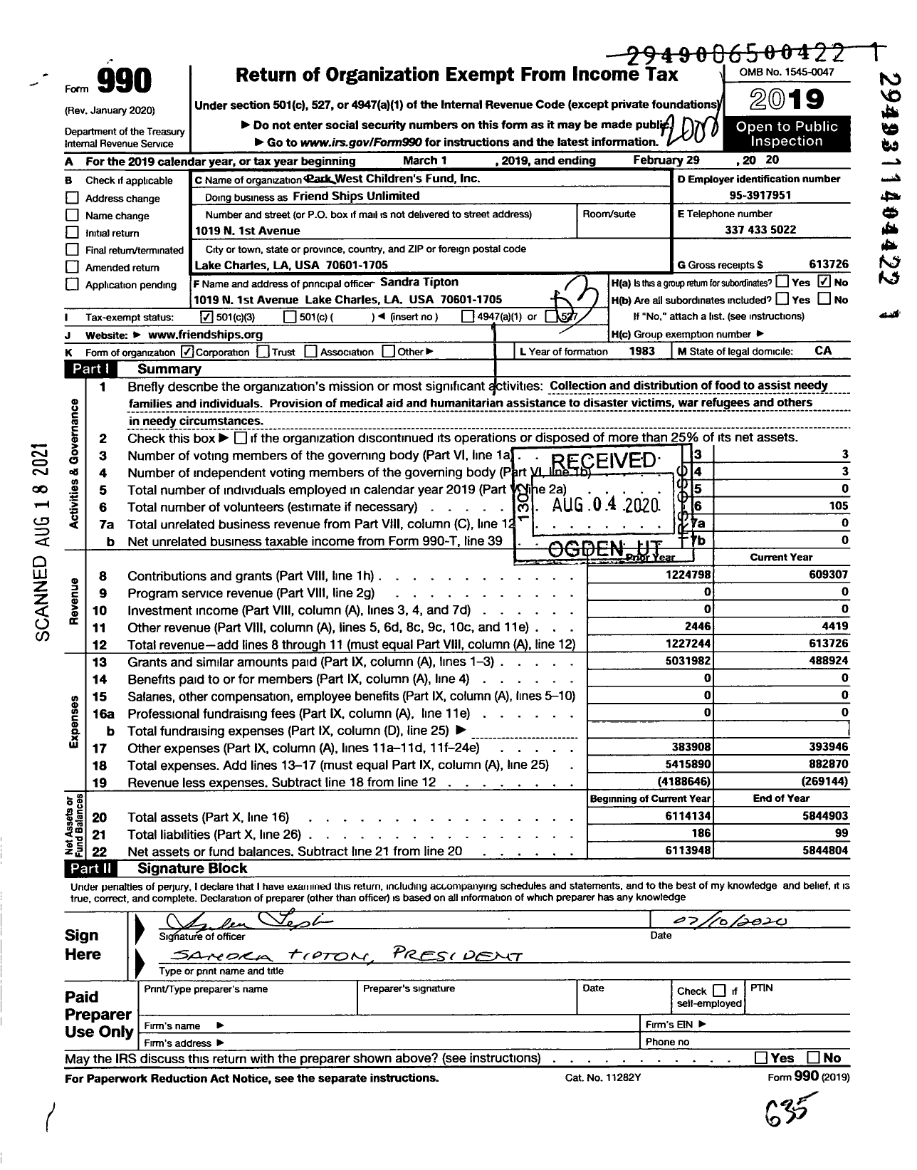 Image of first page of 2019 Form 990 for Friend Ships Unlimited