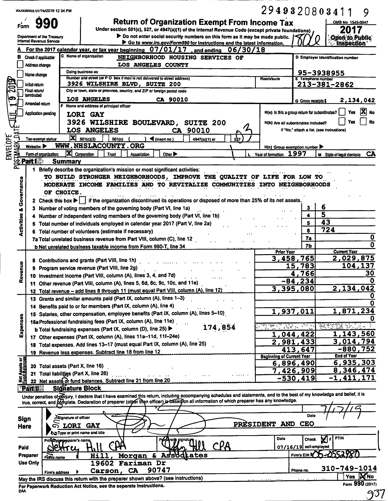 Image of first page of 2017 Form 990 for Neighborhood Housing Services of Los Angeles