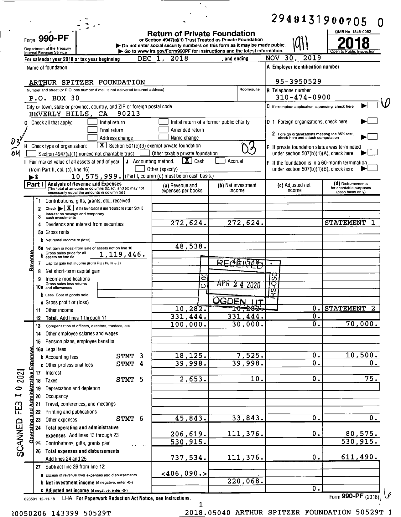 Image of first page of 2018 Form 990PF for Spitzer Family Foundation