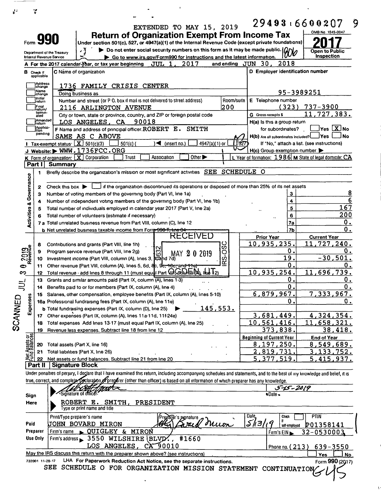 Image of first page of 2017 Form 990 for 1736 Family Crisis Center (1736 FCC)