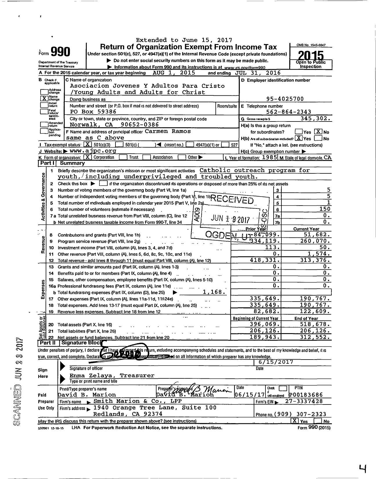 Image of first page of 2015 Form 990 for Jovenes Para Cristo