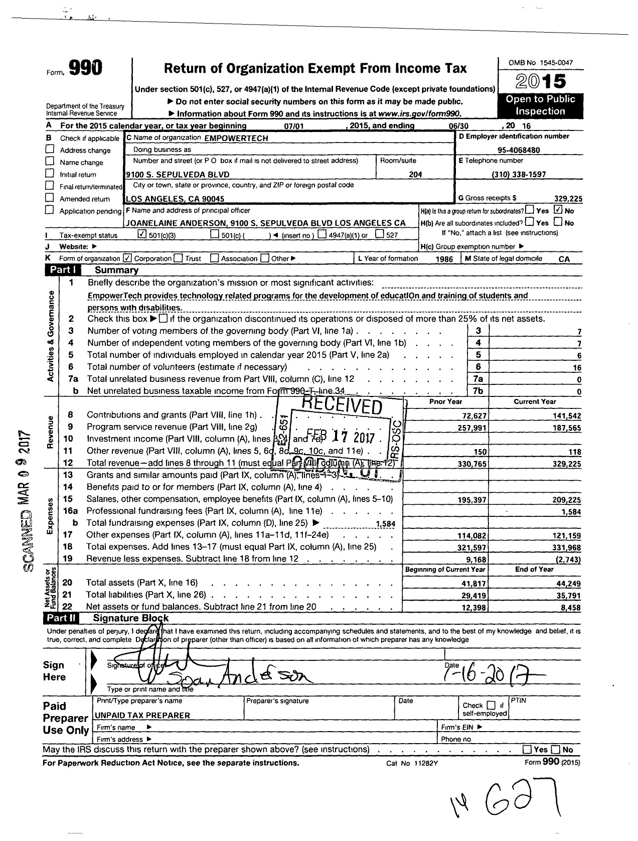 Image of first page of 2015 Form 990 for EmpowerTech