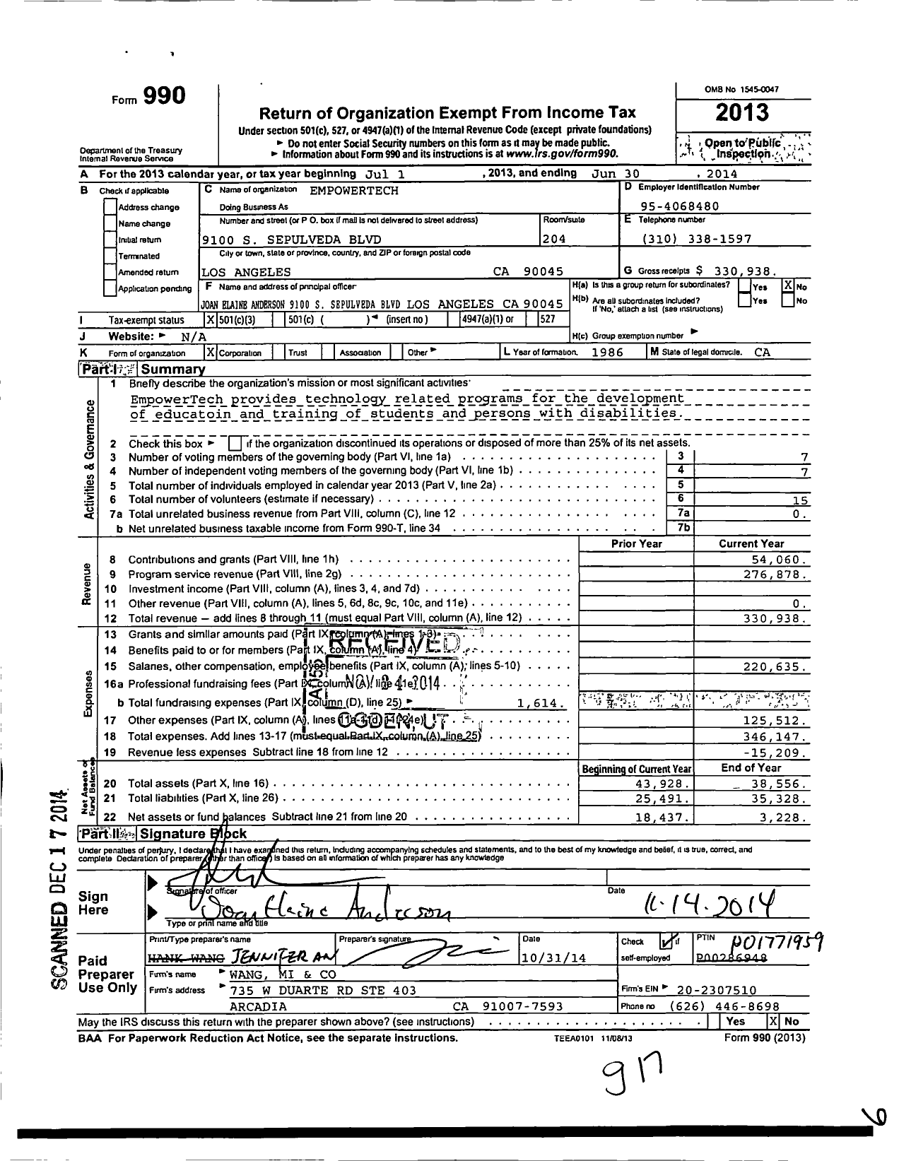 Image of first page of 2013 Form 990 for EmpowerTech