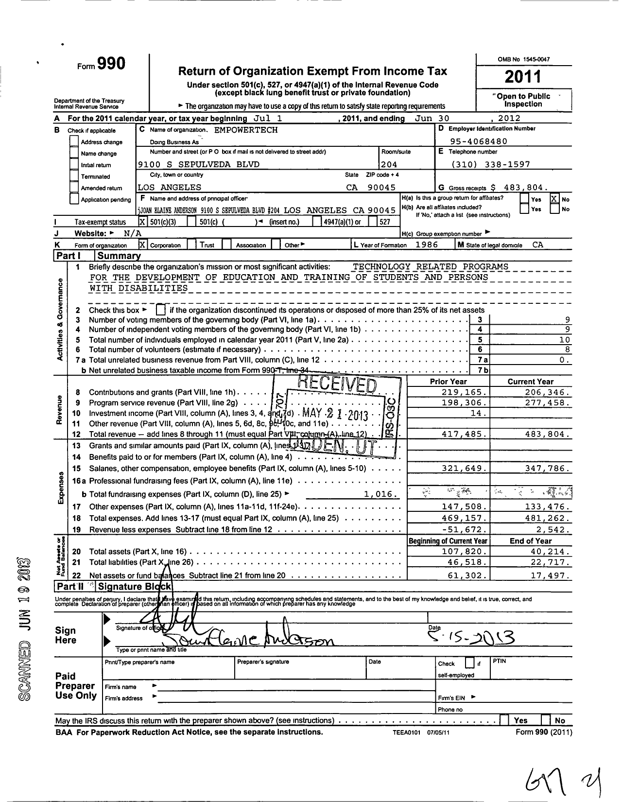 Image of first page of 2011 Form 990 for EmpowerTech