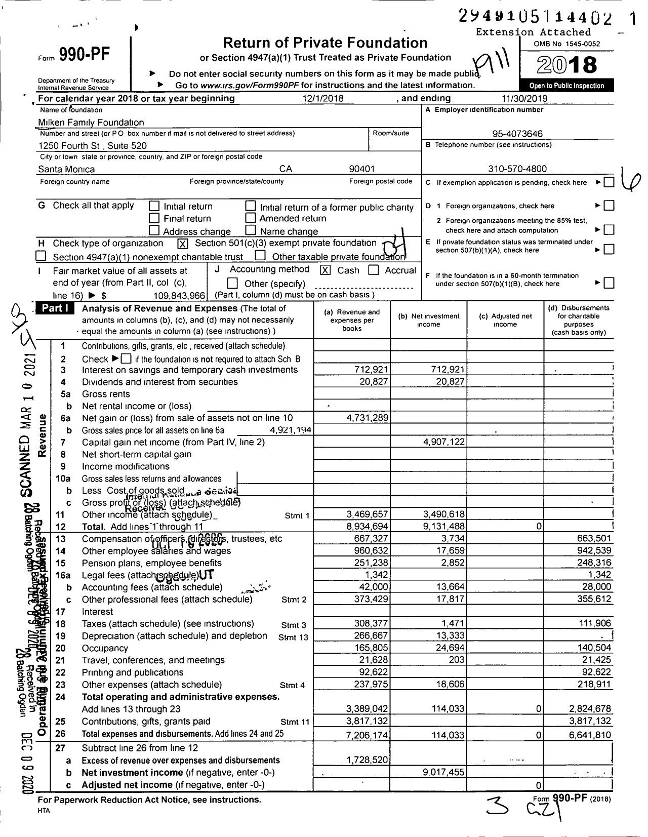 Image of first page of 2018 Form 990PF for The Milken Family Foundation (MFF)