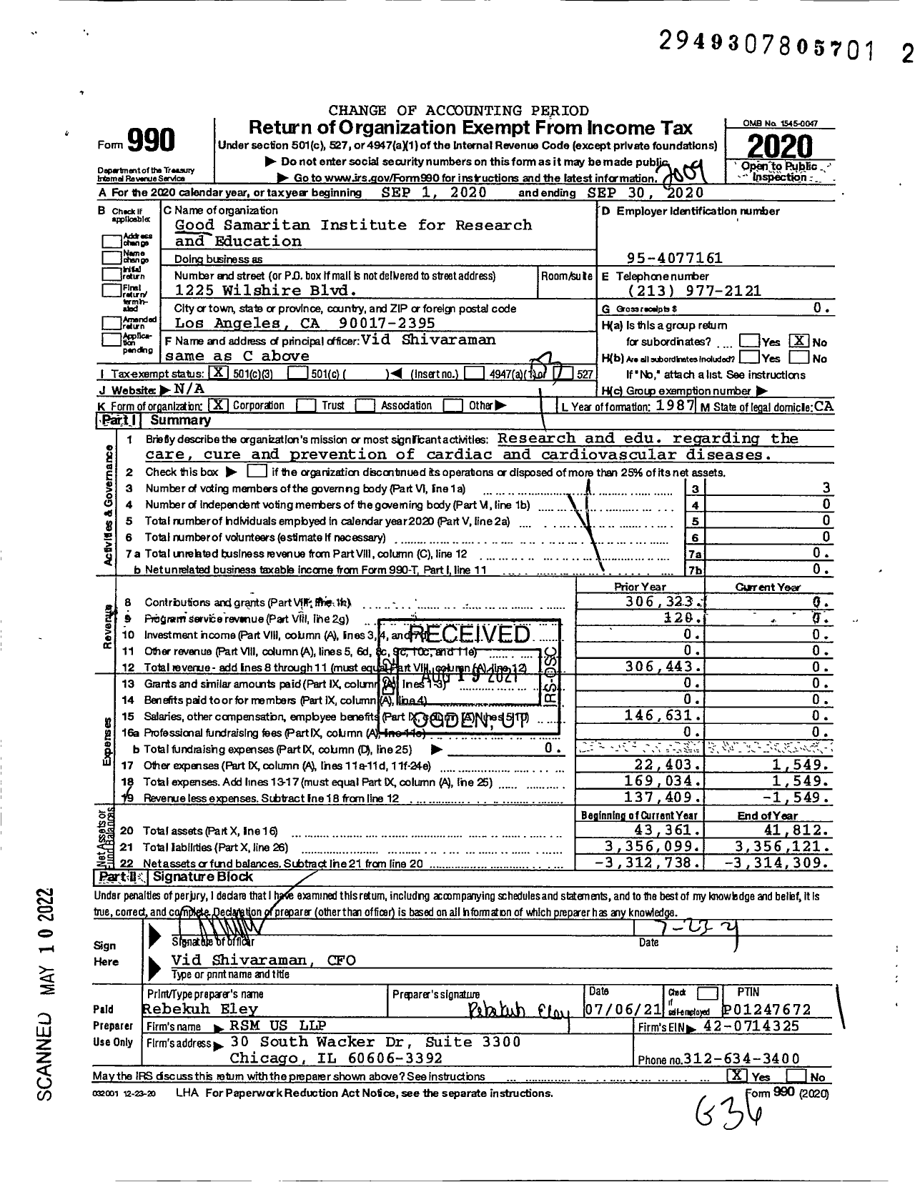 Image of first page of 2019 Form 990 for Good Samaritan Institute for Research and Education