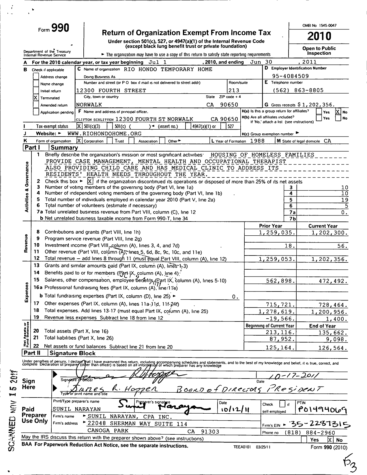 Image of first page of 2010 Form 990 for Stop Homelessness in the Rio Hondo Area