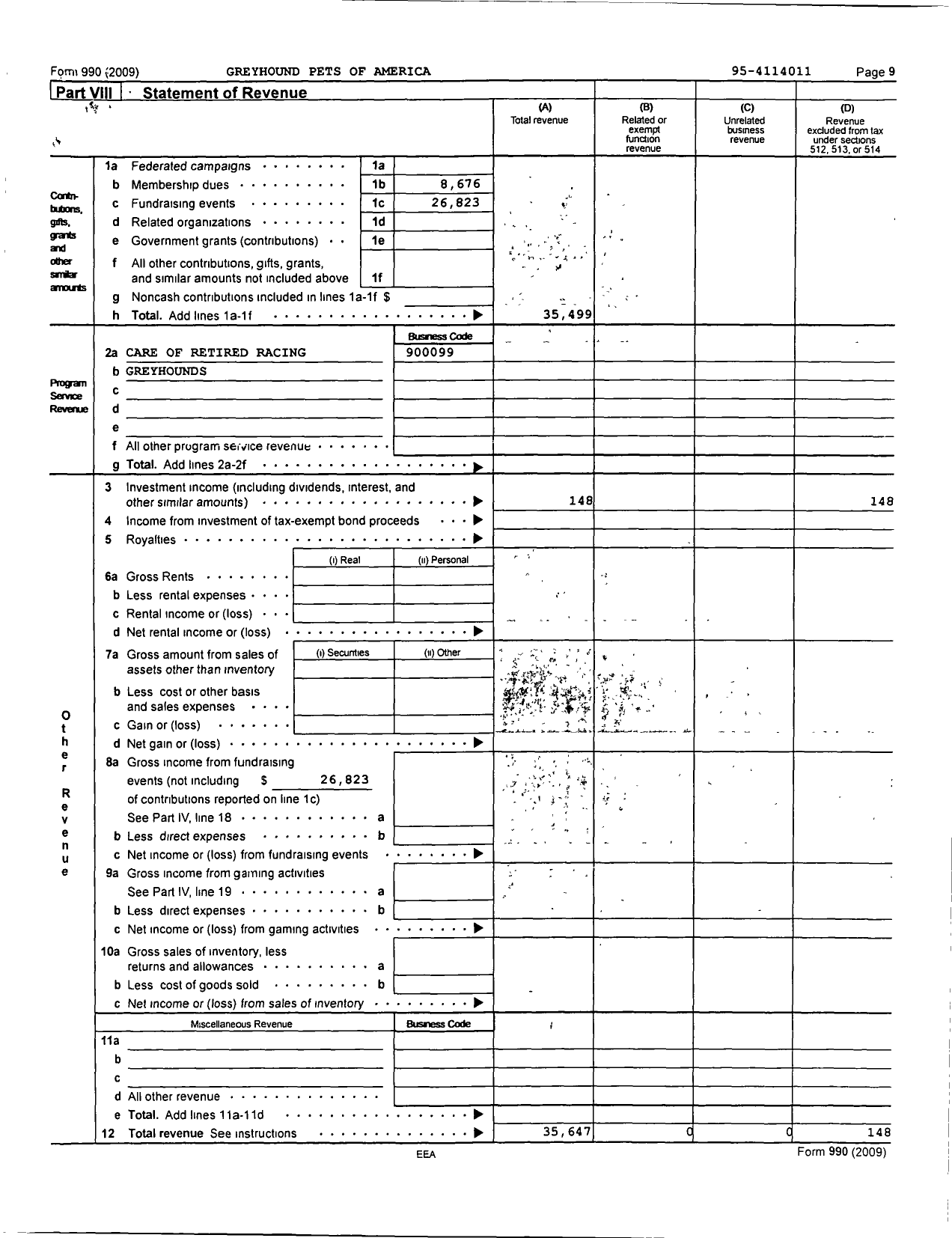 Image of first page of 2009 Form 990R for Greyhound Pets of America