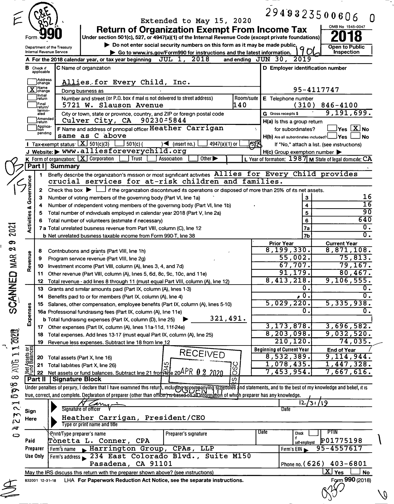 Image of first page of 2018 Form 990 for Allies for Every Childrens