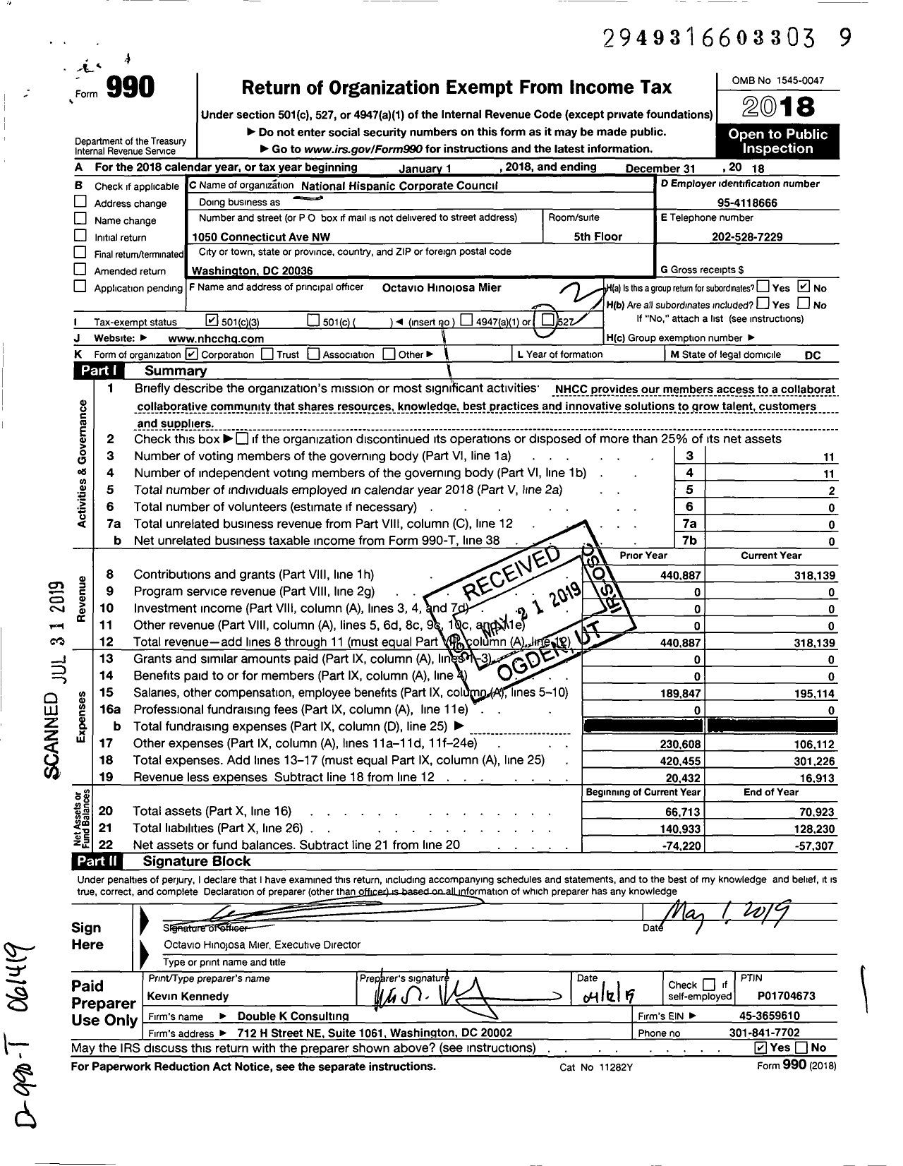 Image of first page of 2018 Form 990 for National Hispanic Corporate Council