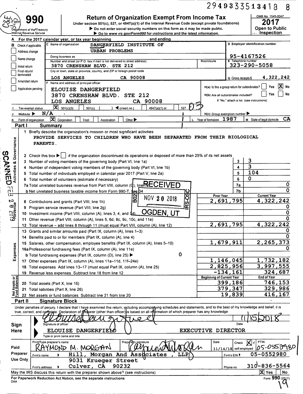 Image of first page of 2017 Form 990 for Dangerfield Institute of Urban Problems