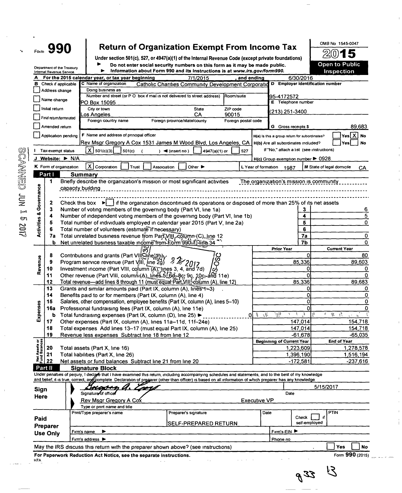 Image of first page of 2015 Form 990 for Catholic Charities Community Development Corporation