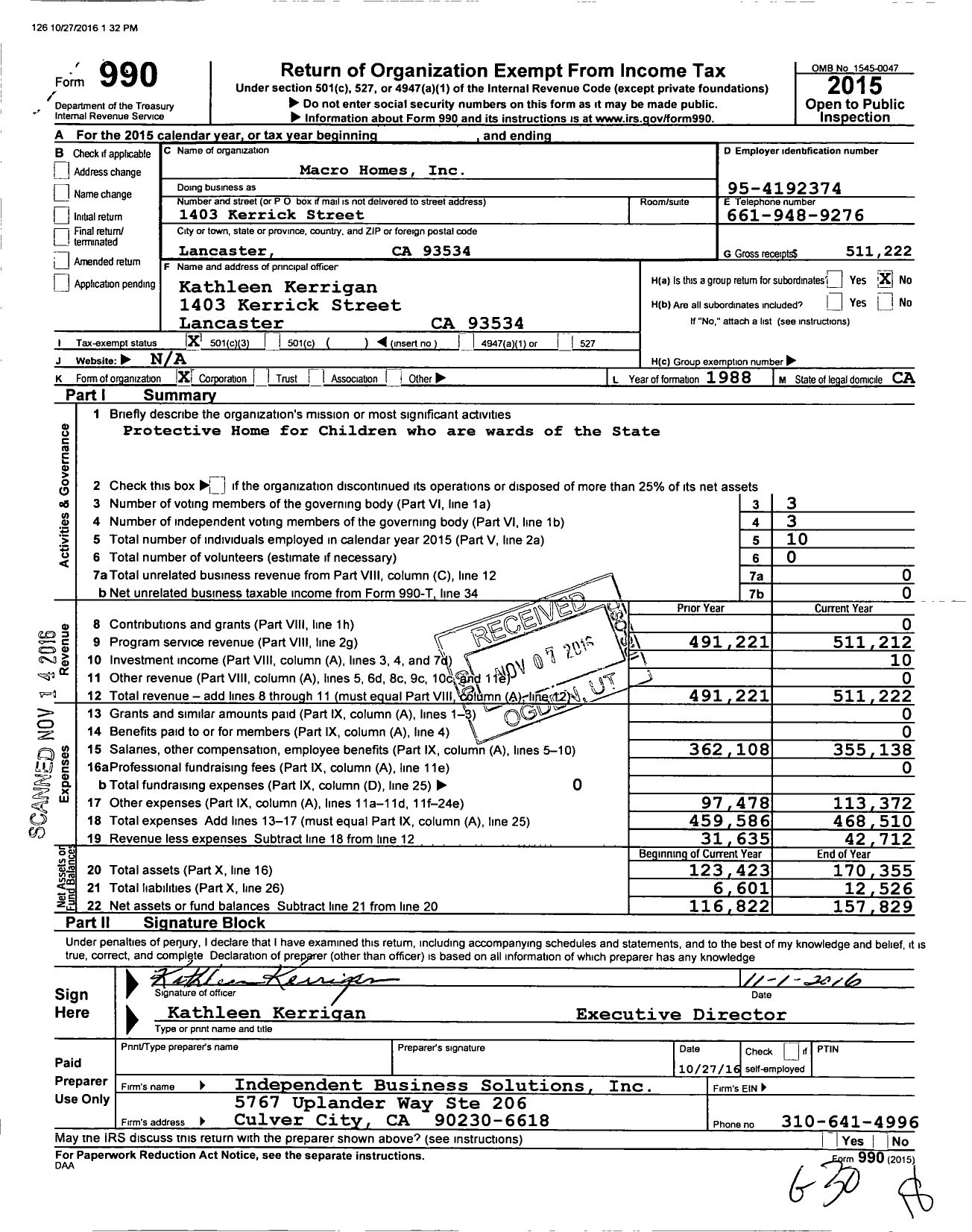 Image of first page of 2015 Form 990 for Macro Homes