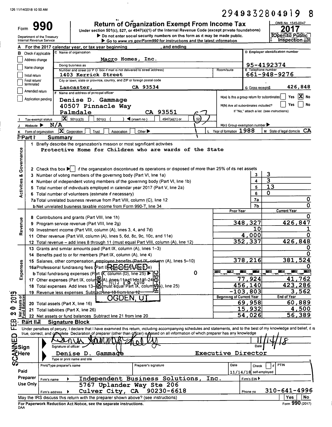 Image of first page of 2017 Form 990 for Macro Homes