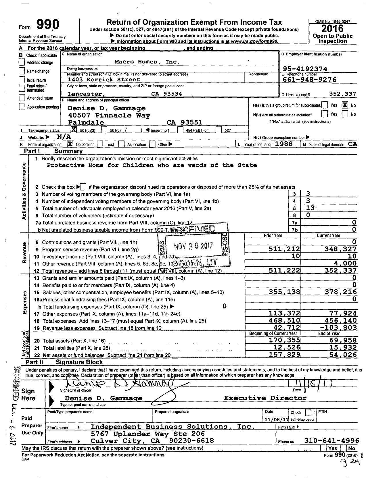 Image of first page of 2016 Form 990 for Macro Homes