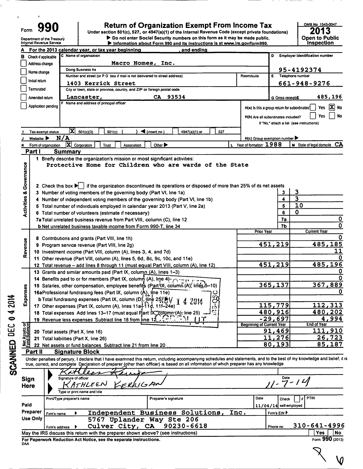 Image of first page of 2013 Form 990 for Macro Homes