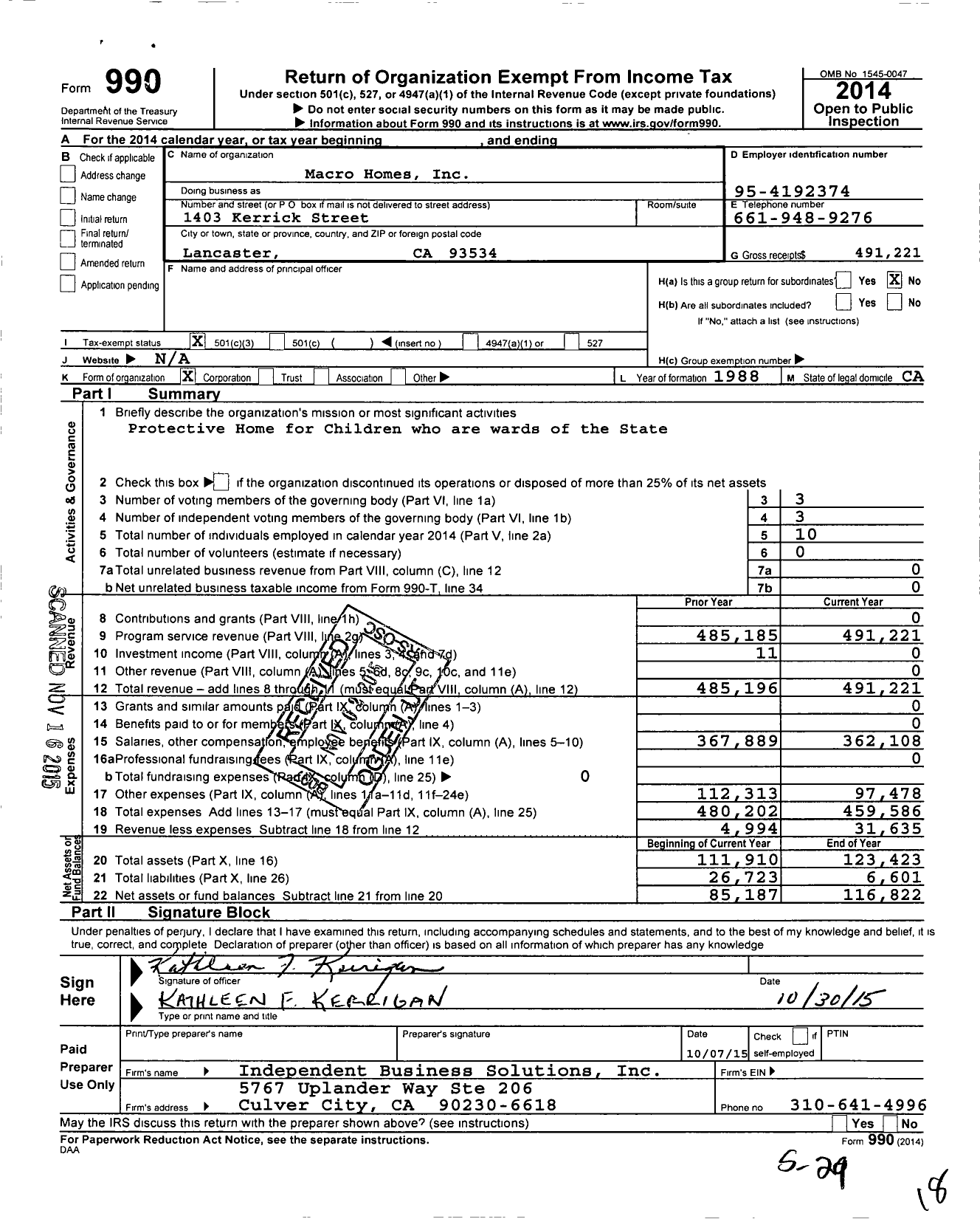 Image of first page of 2014 Form 990 for Macro Homes