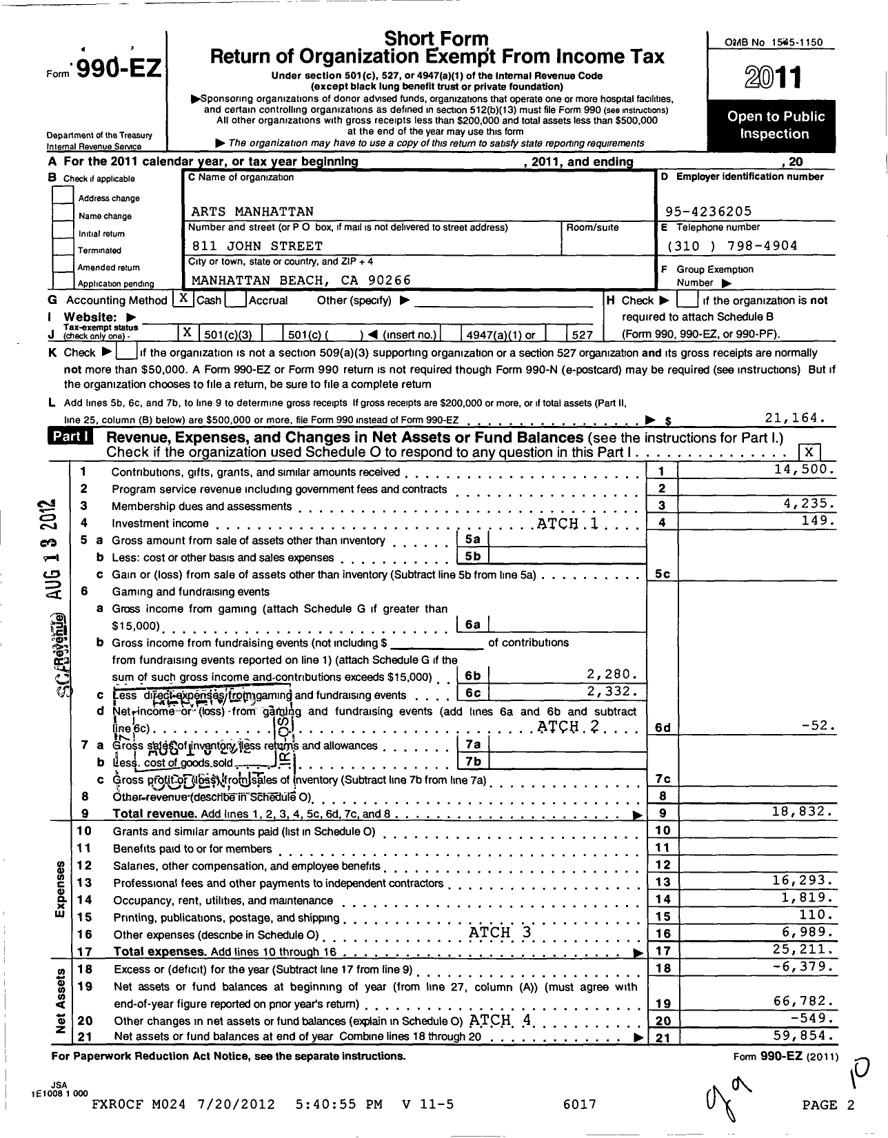 Image of first page of 2011 Form 990EZ for Time 4 Art