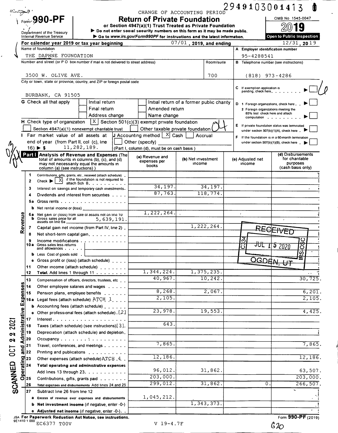 Image of first page of 2019 Form 990PF for The Daphne Foundation