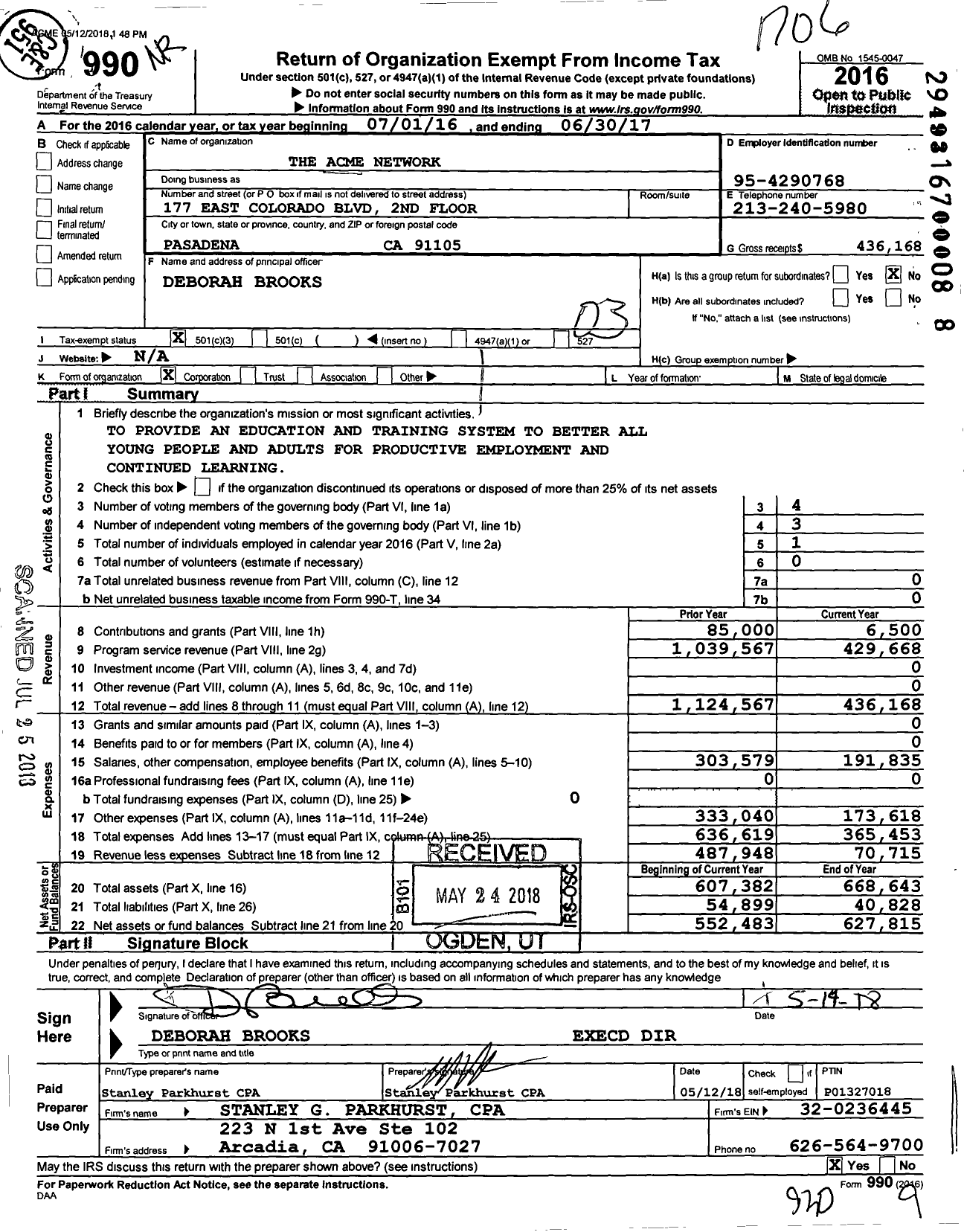 Image of first page of 2016 Form 990 for The Acme Network