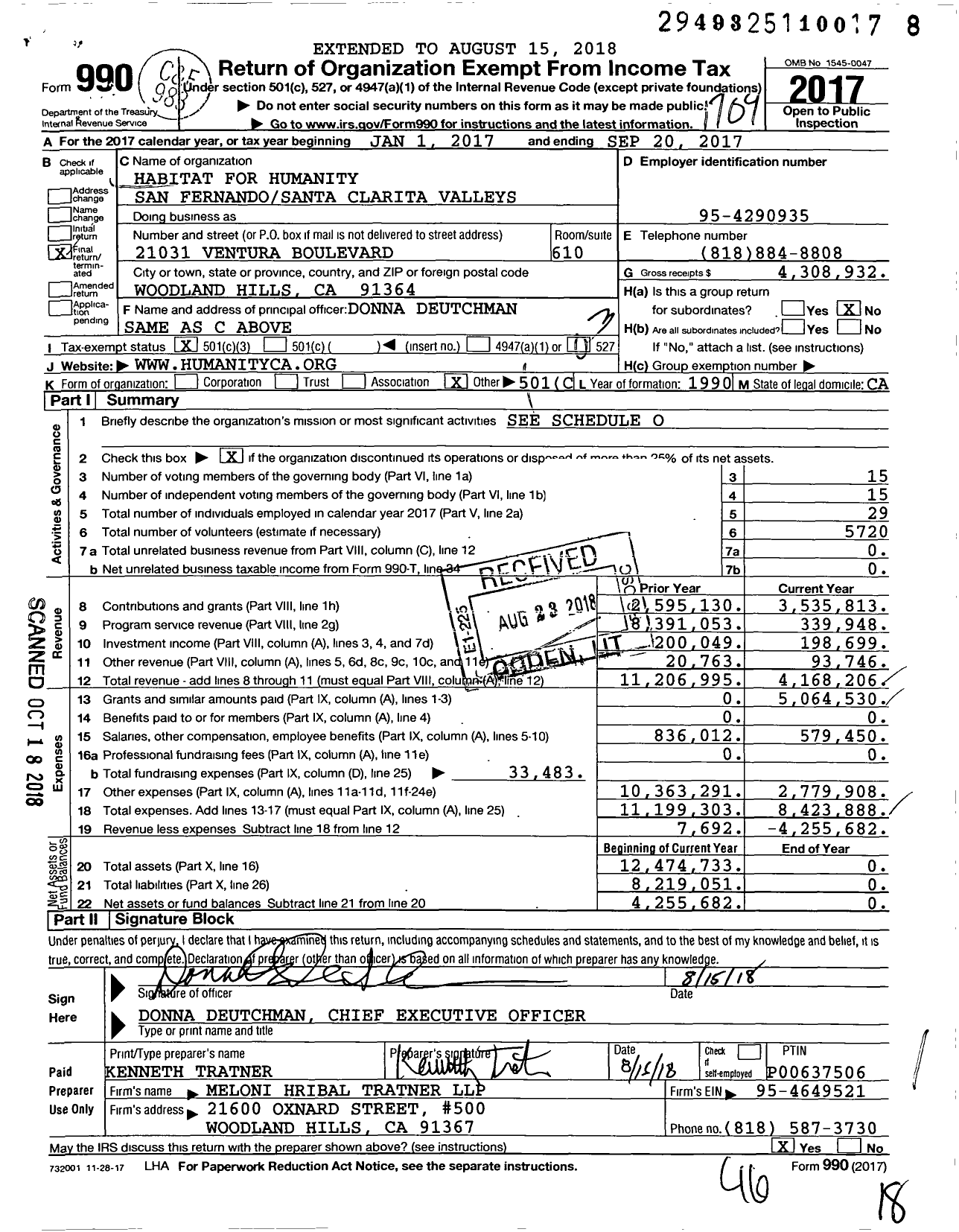 Image of first page of 2016 Form 990 for Habitat for Humanity San Fernando / Santa Clarita Valleys