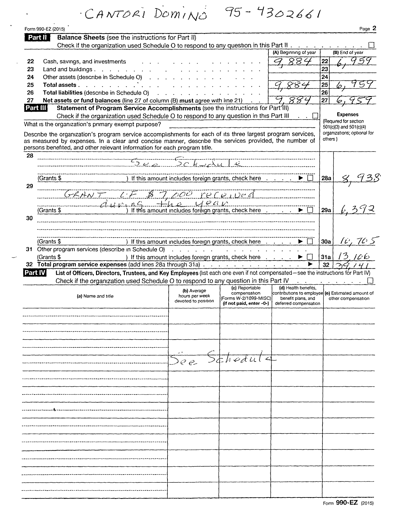 Image of first page of 2015 Form 990ER for Cantori Domino