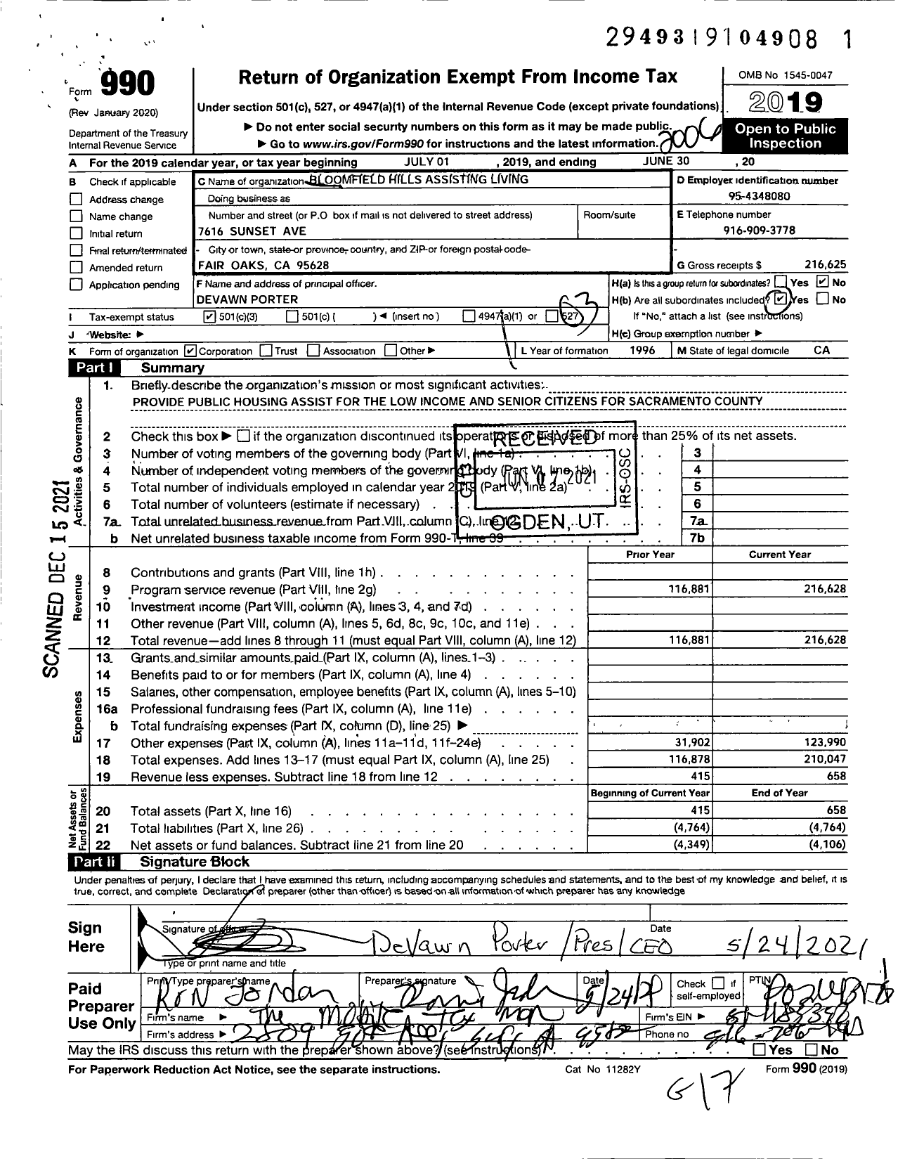 Image of first page of 2019 Form 990 for Bloomfield Hills