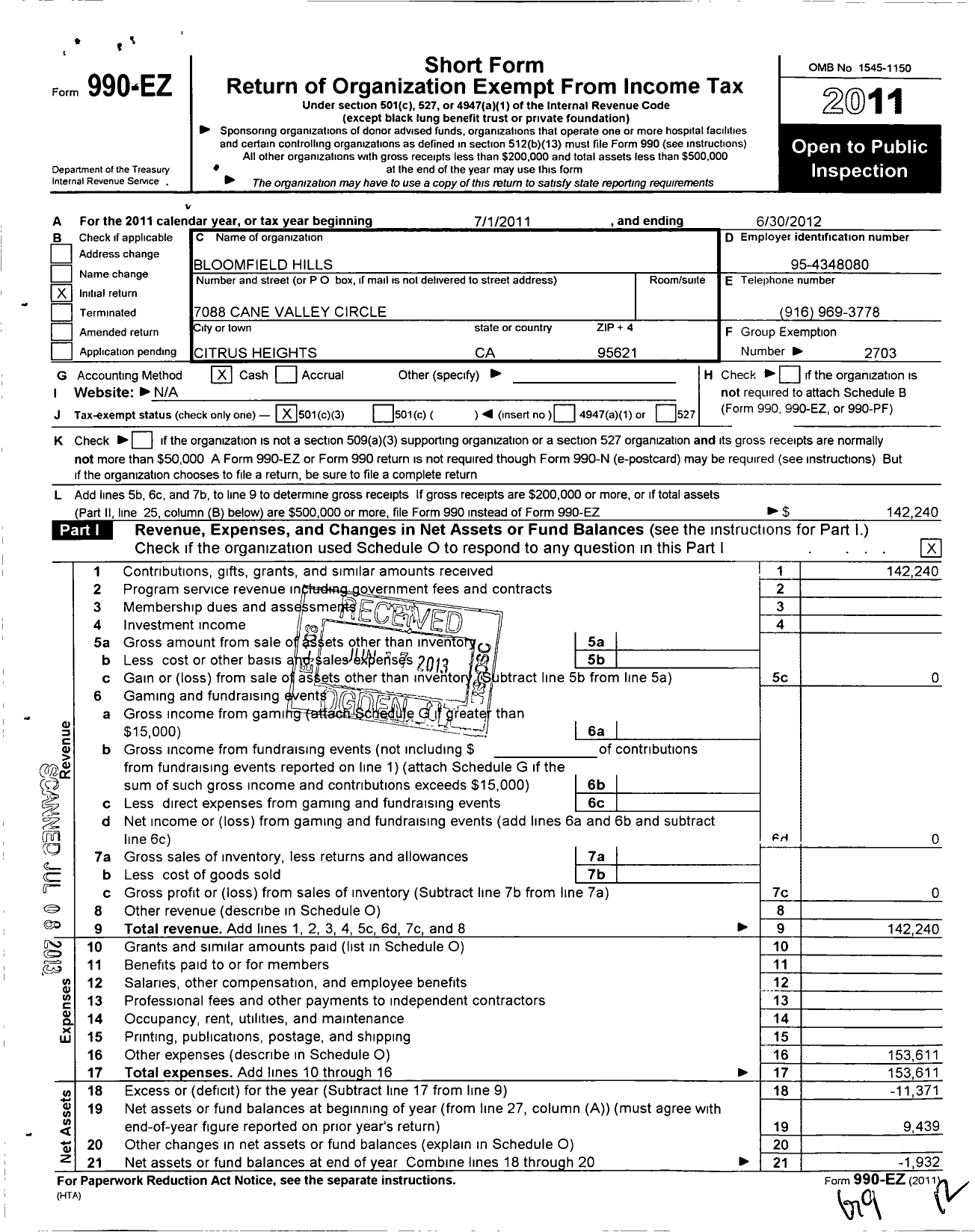 Image of first page of 2011 Form 990EZ for Bloomfield Hills