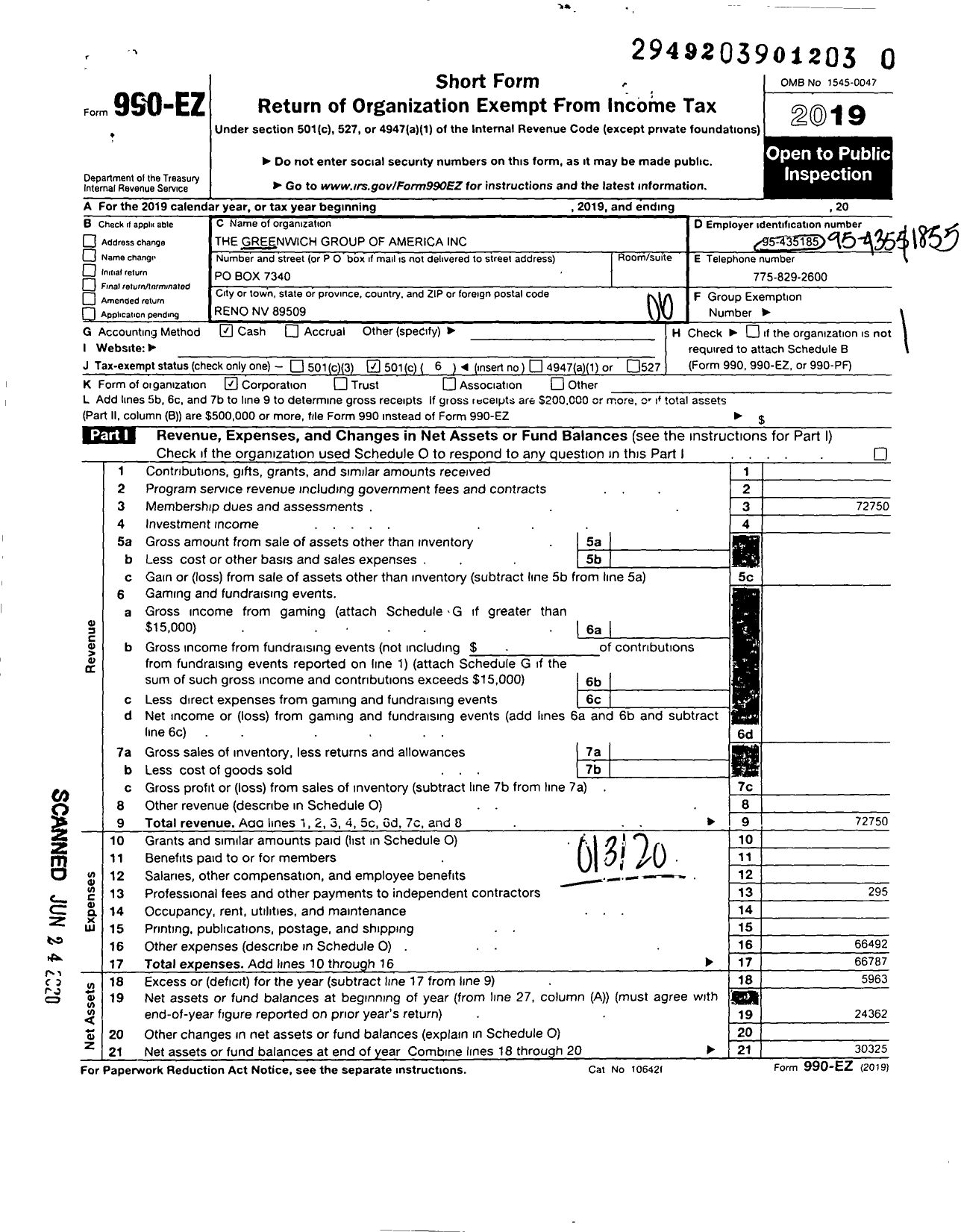 Image of first page of 2019 Form 990EO for The Greenwich Group