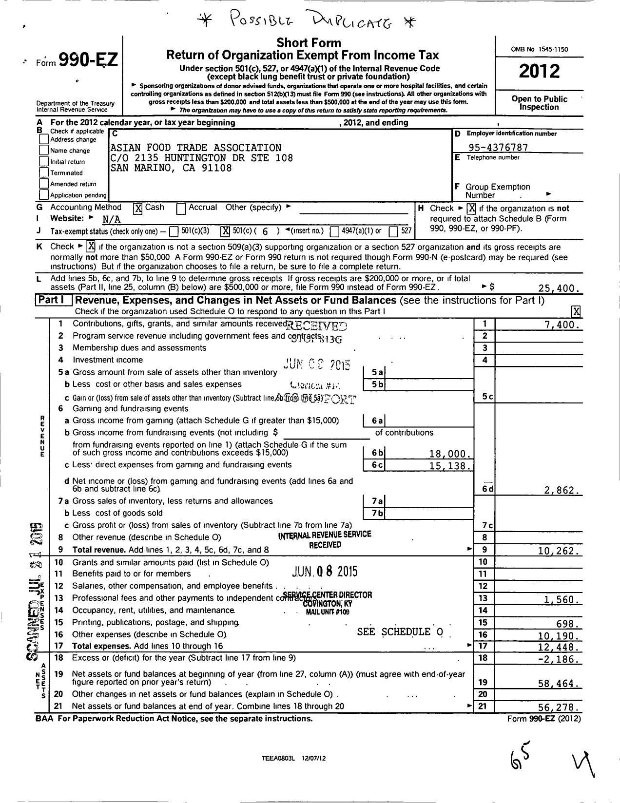 Image of first page of 2012 Form 990EO for Asian Food Trade Association