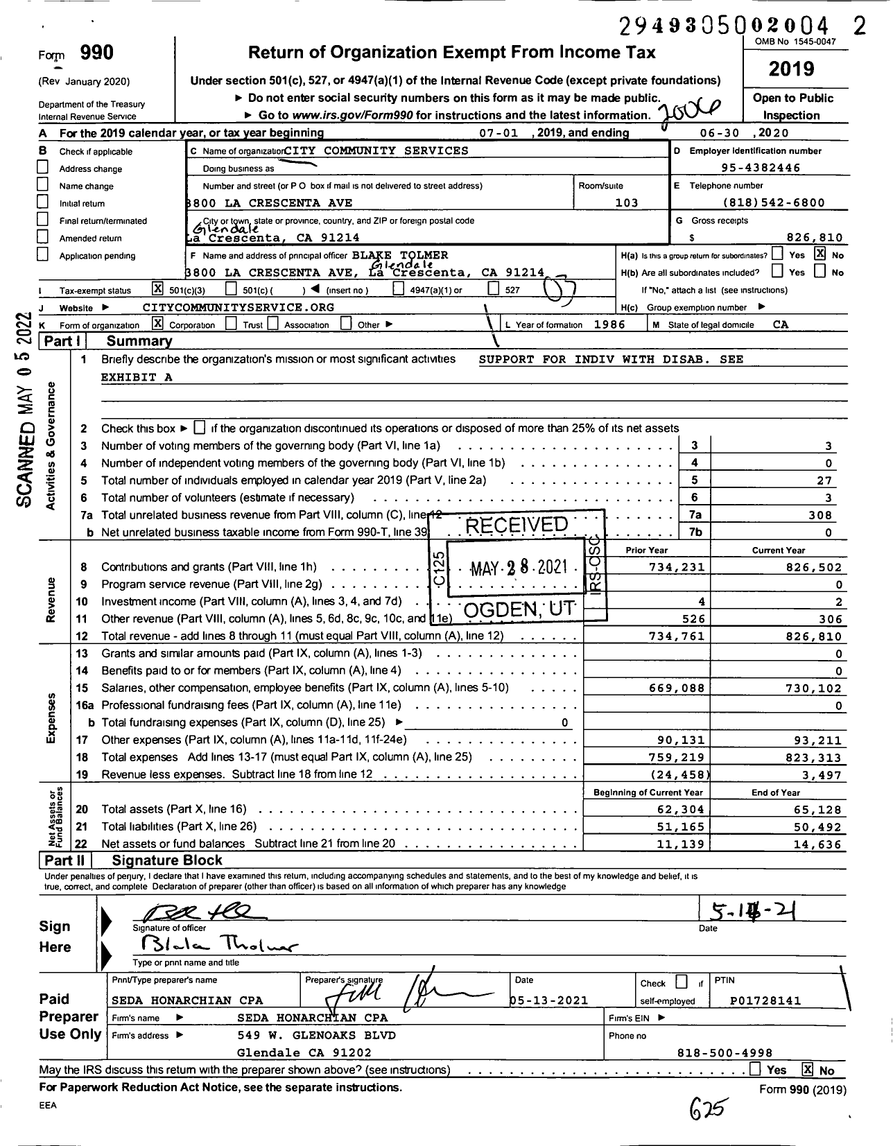 Image of first page of 2019 Form 990 for City Community Services