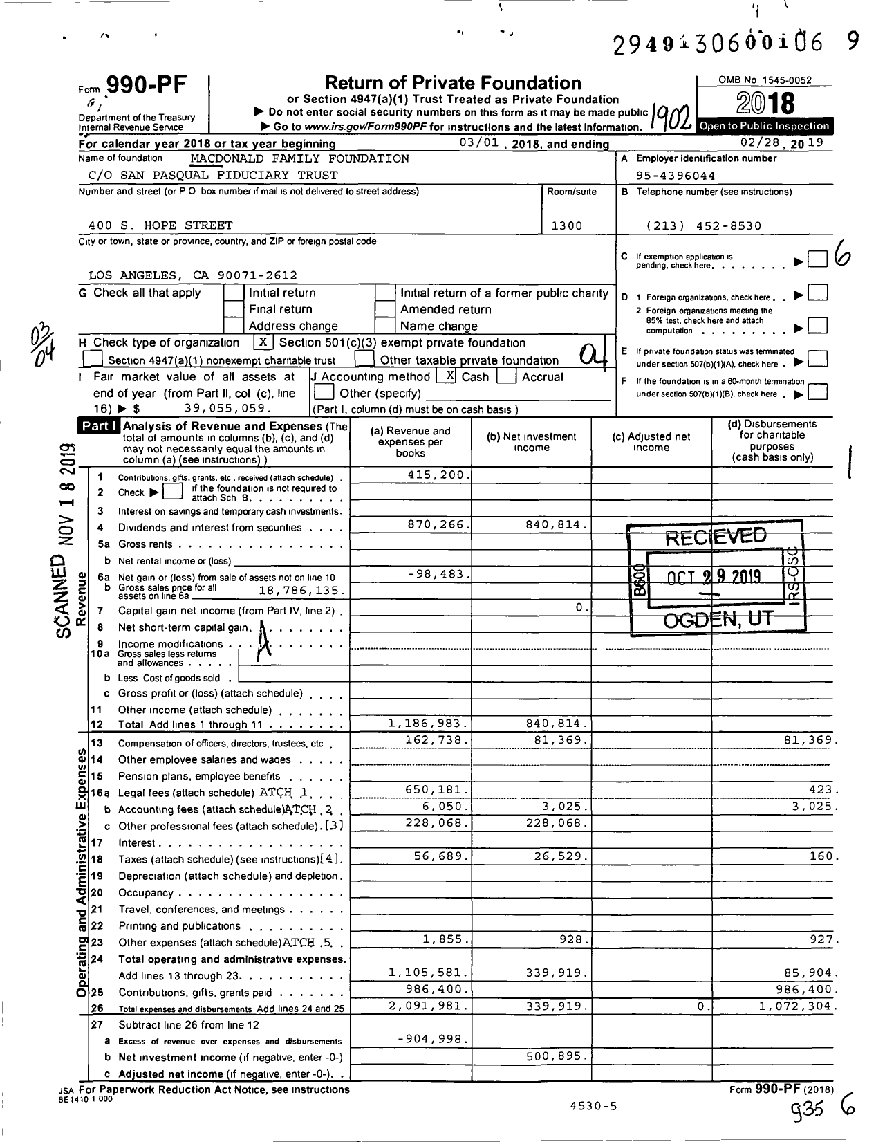 Image of first page of 2018 Form 990PF for Macdonald Family Foundation / Chapman Roxanne B & David Wang Ttee