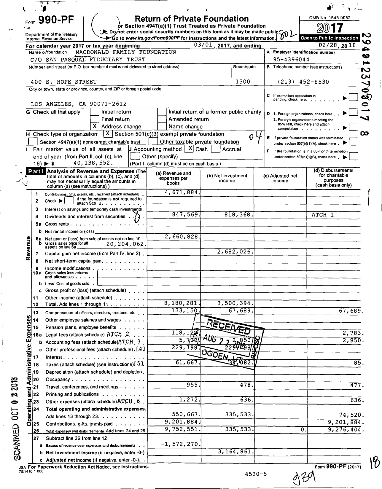 Image of first page of 2017 Form 990PF for Macdonald Family Foundation / Chapman Roxanne B & David Wang Ttee