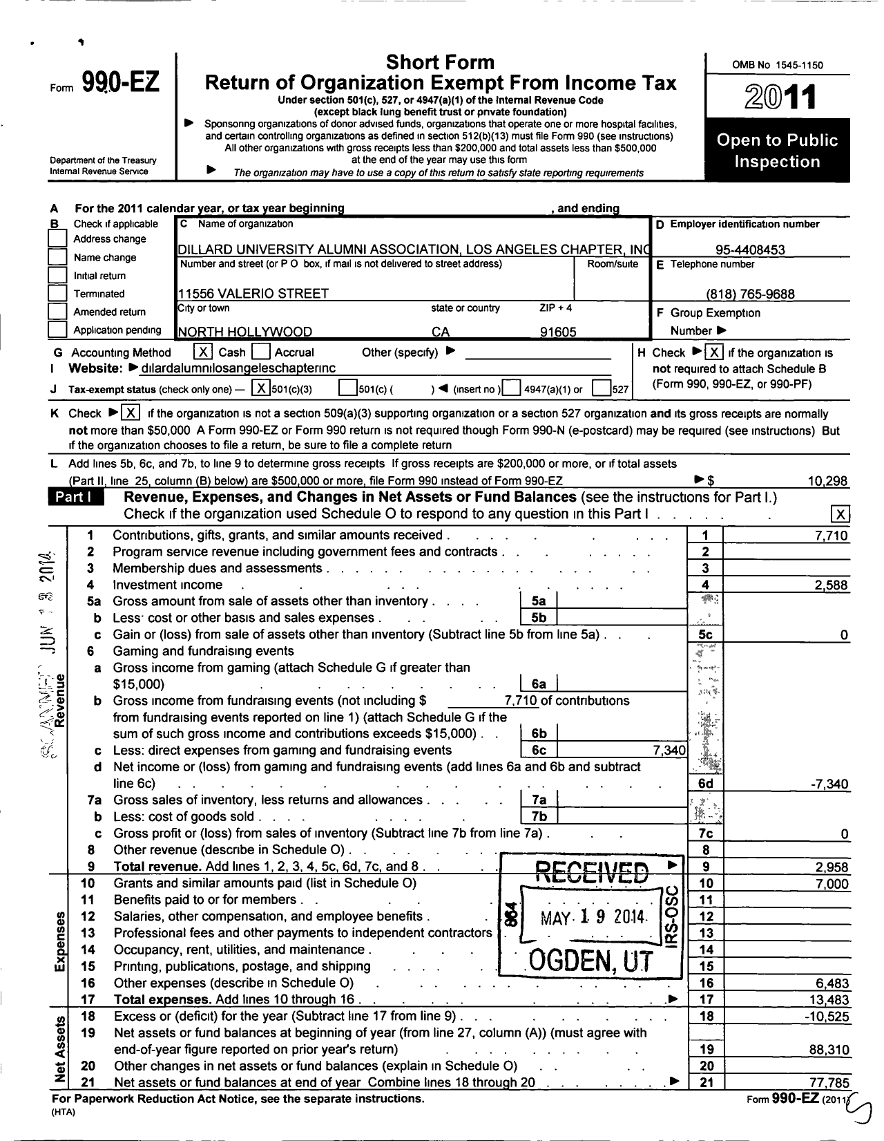 Image of first page of 2011 Form 990EZ for Dillard University Alumni Association Los Angeles Chapter