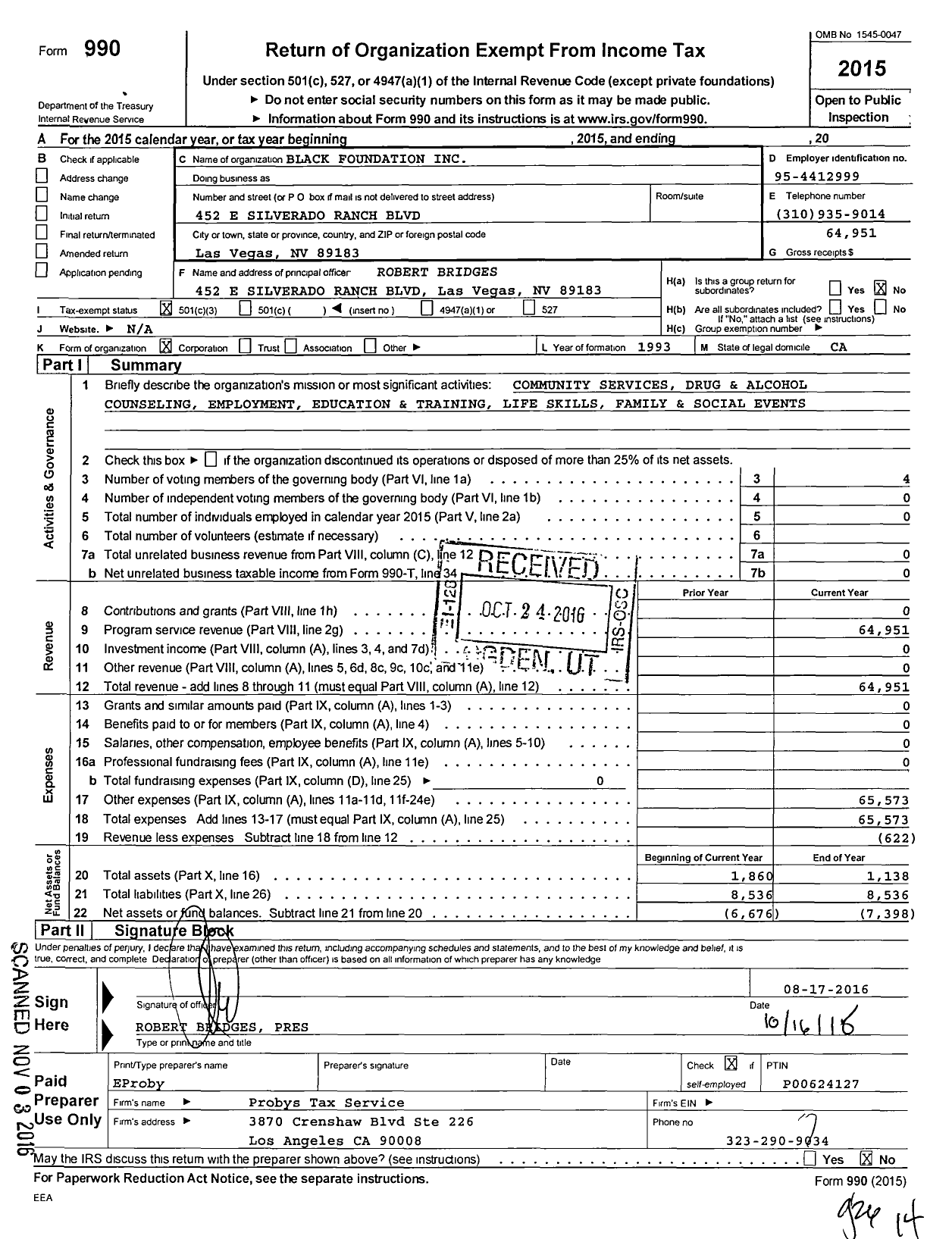 Image of first page of 2015 Form 990 for Black Foundation