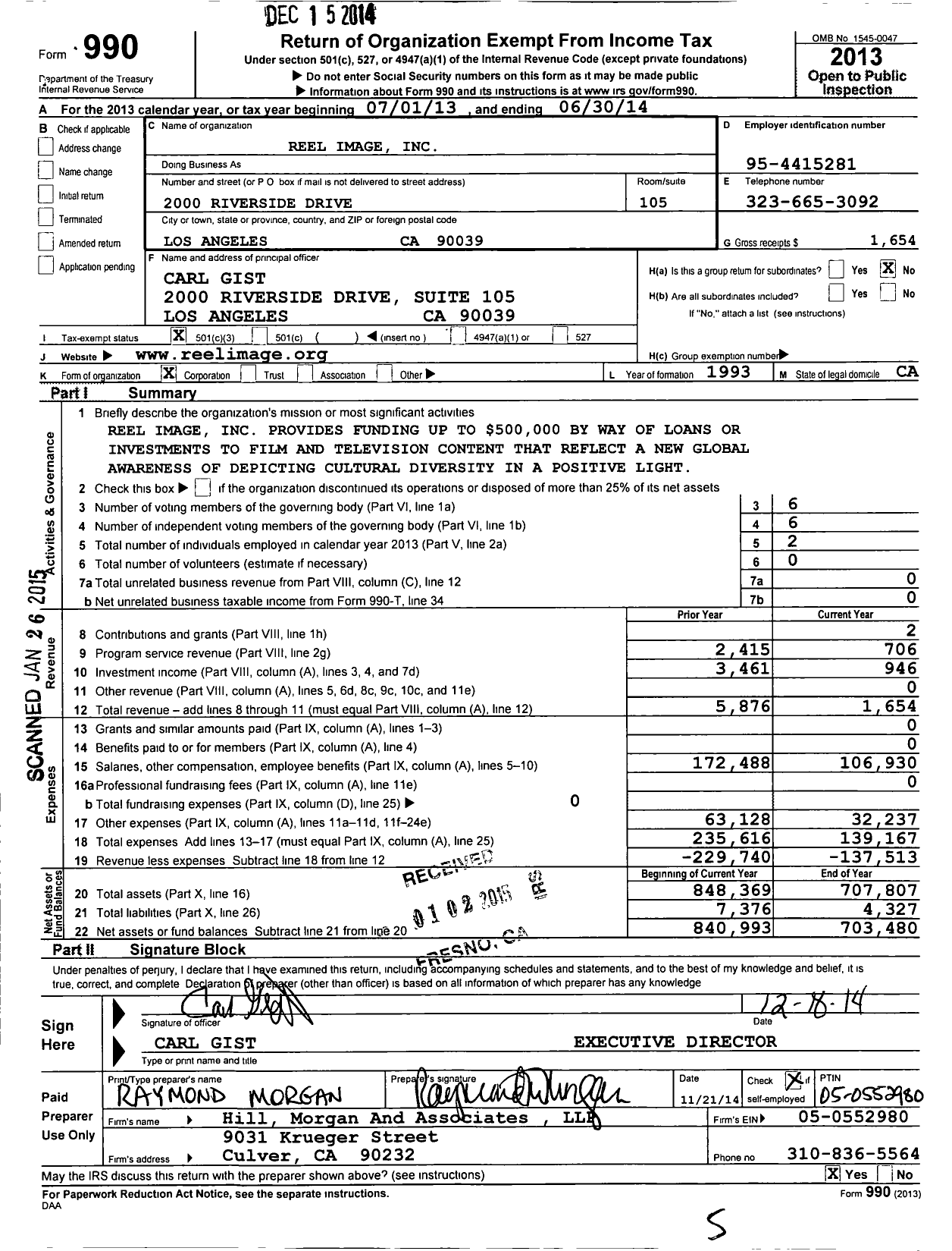 Image of first page of 2013 Form 990 for Reel Image