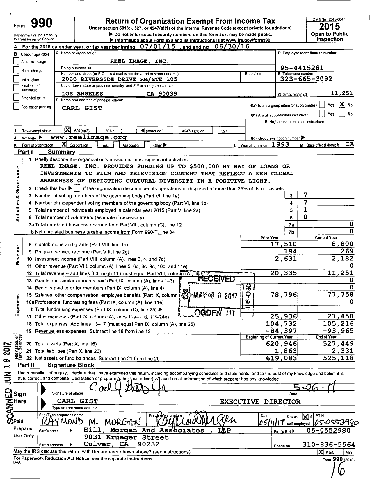 Image of first page of 2015 Form 990 for Reel Image