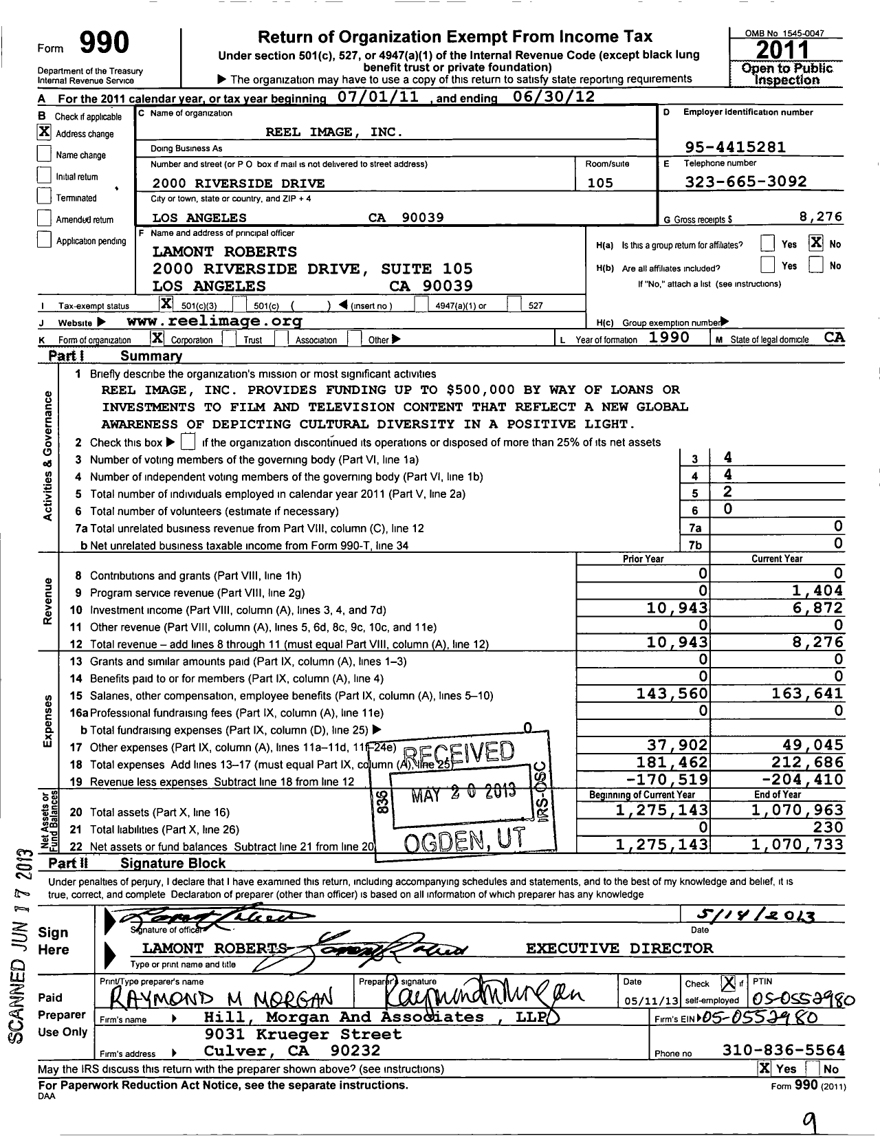 Image of first page of 2011 Form 990 for Reel Image