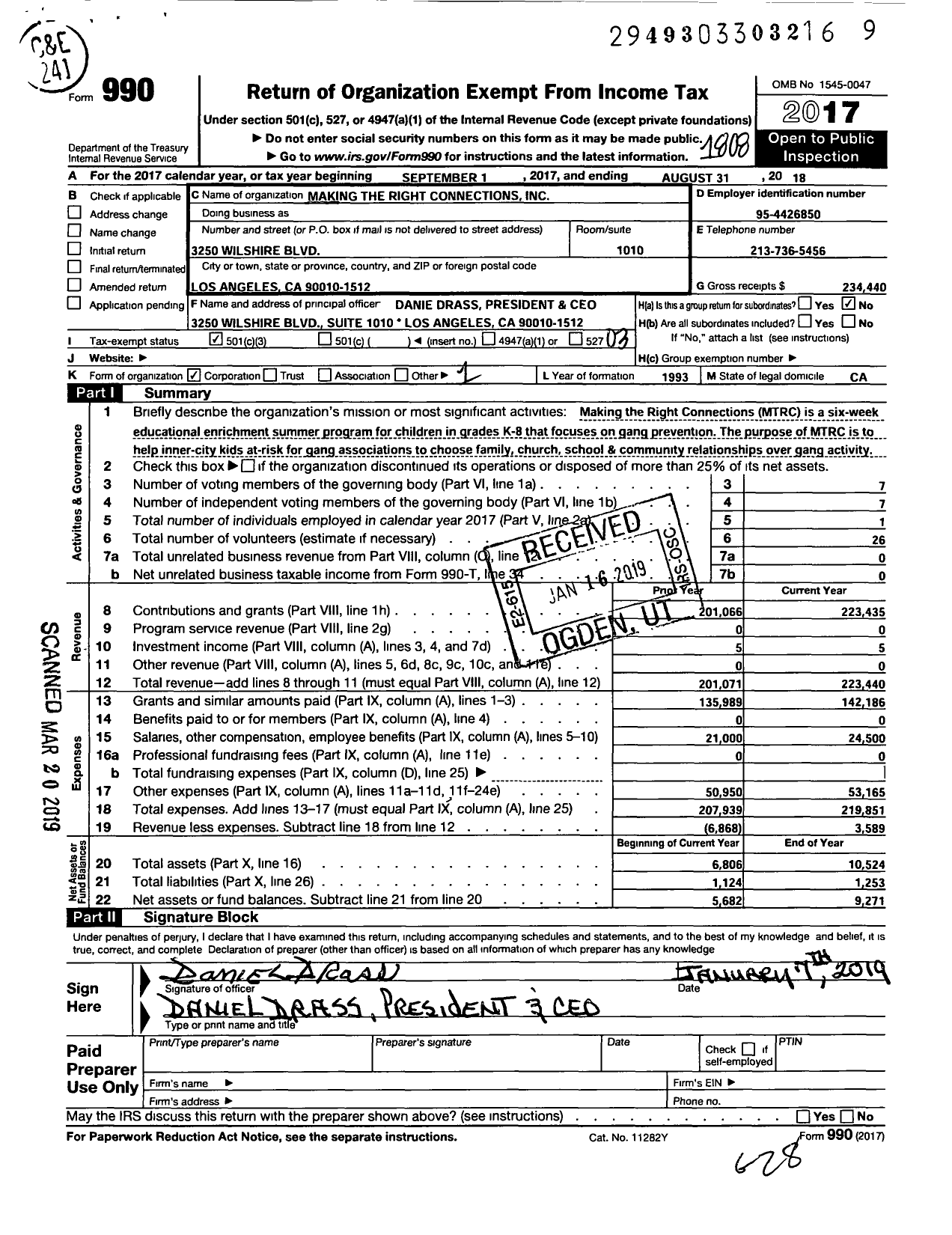 Image of first page of 2017 Form 990 for Making the Right Connections