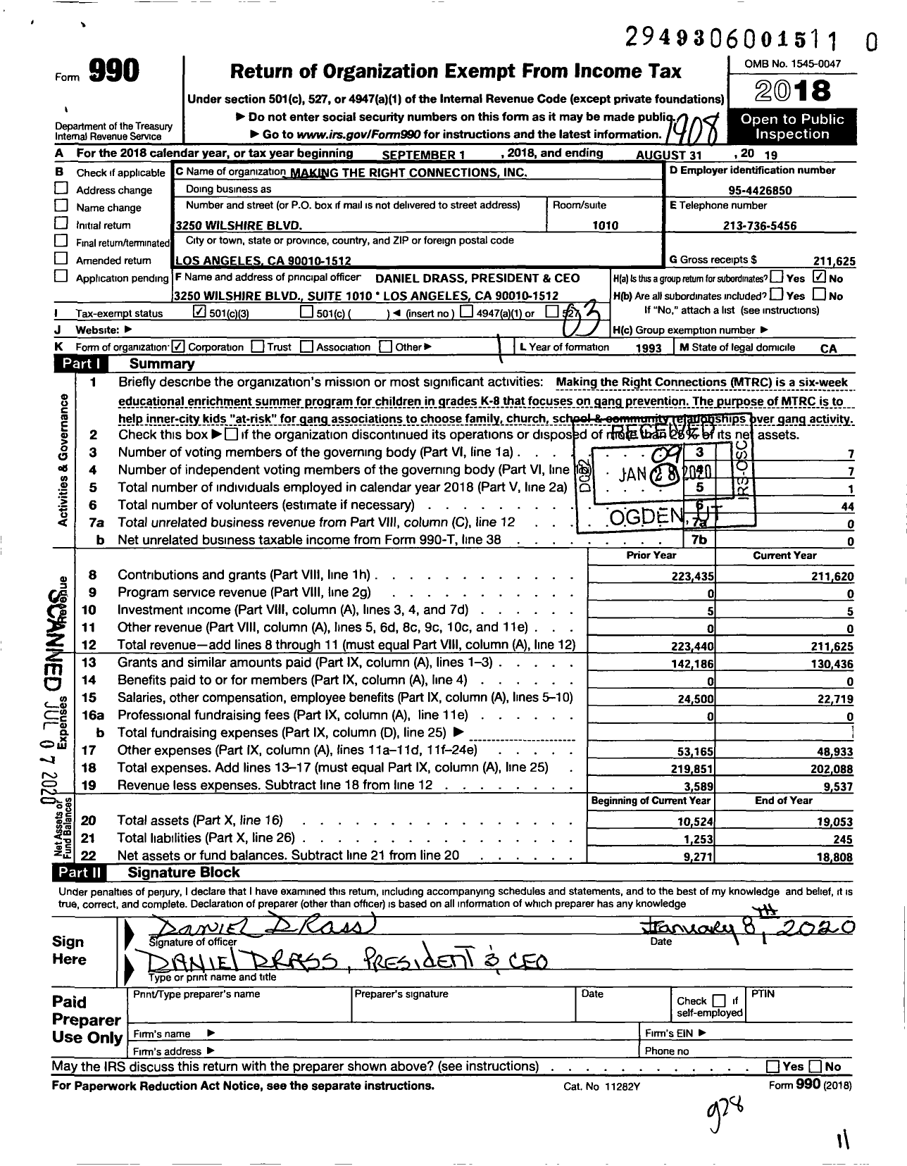 Image of first page of 2018 Form 990 for Making the Right Connections